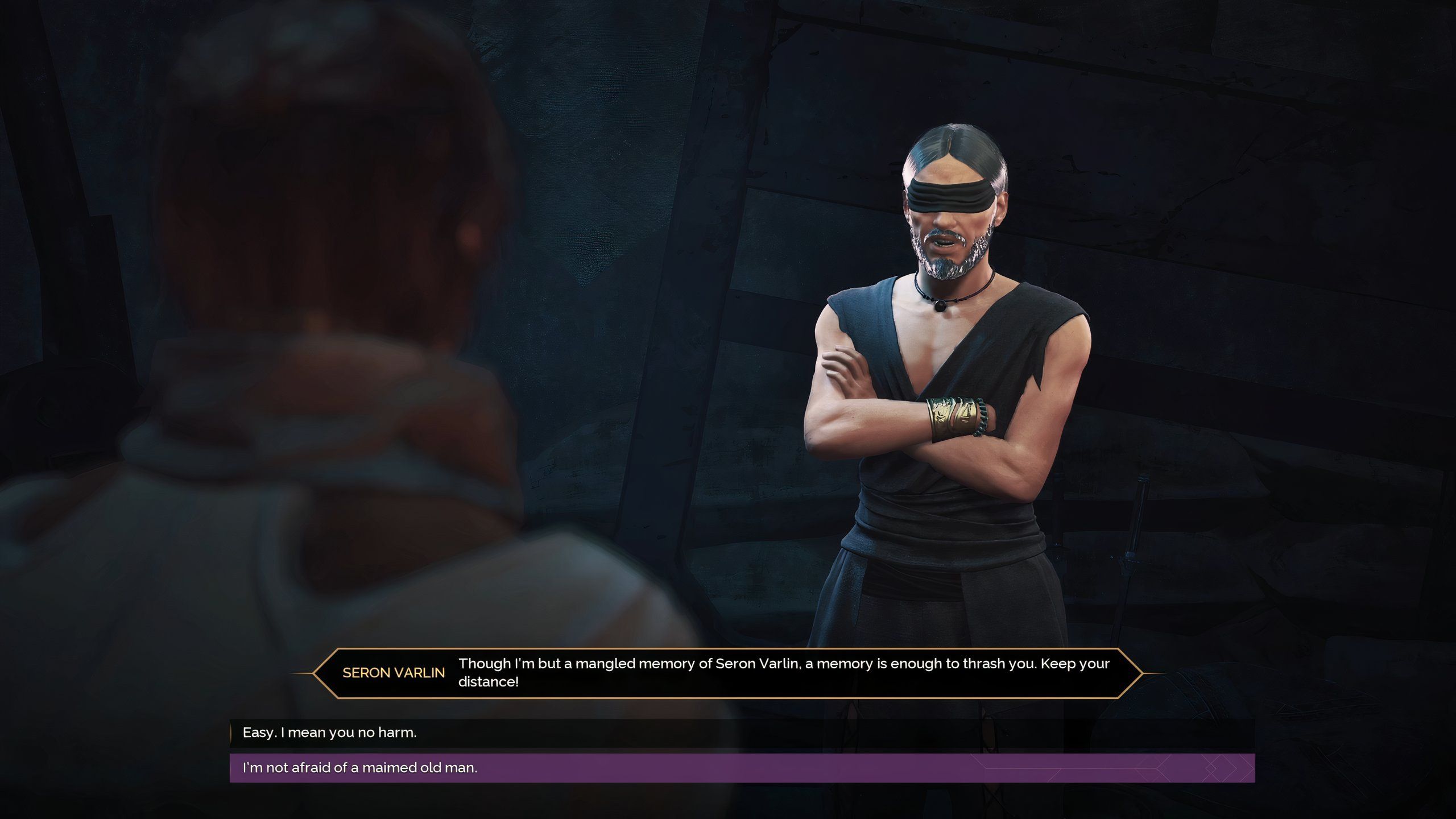 The advanced swordmaster trainer, a blind man, in Dune: Awakening.