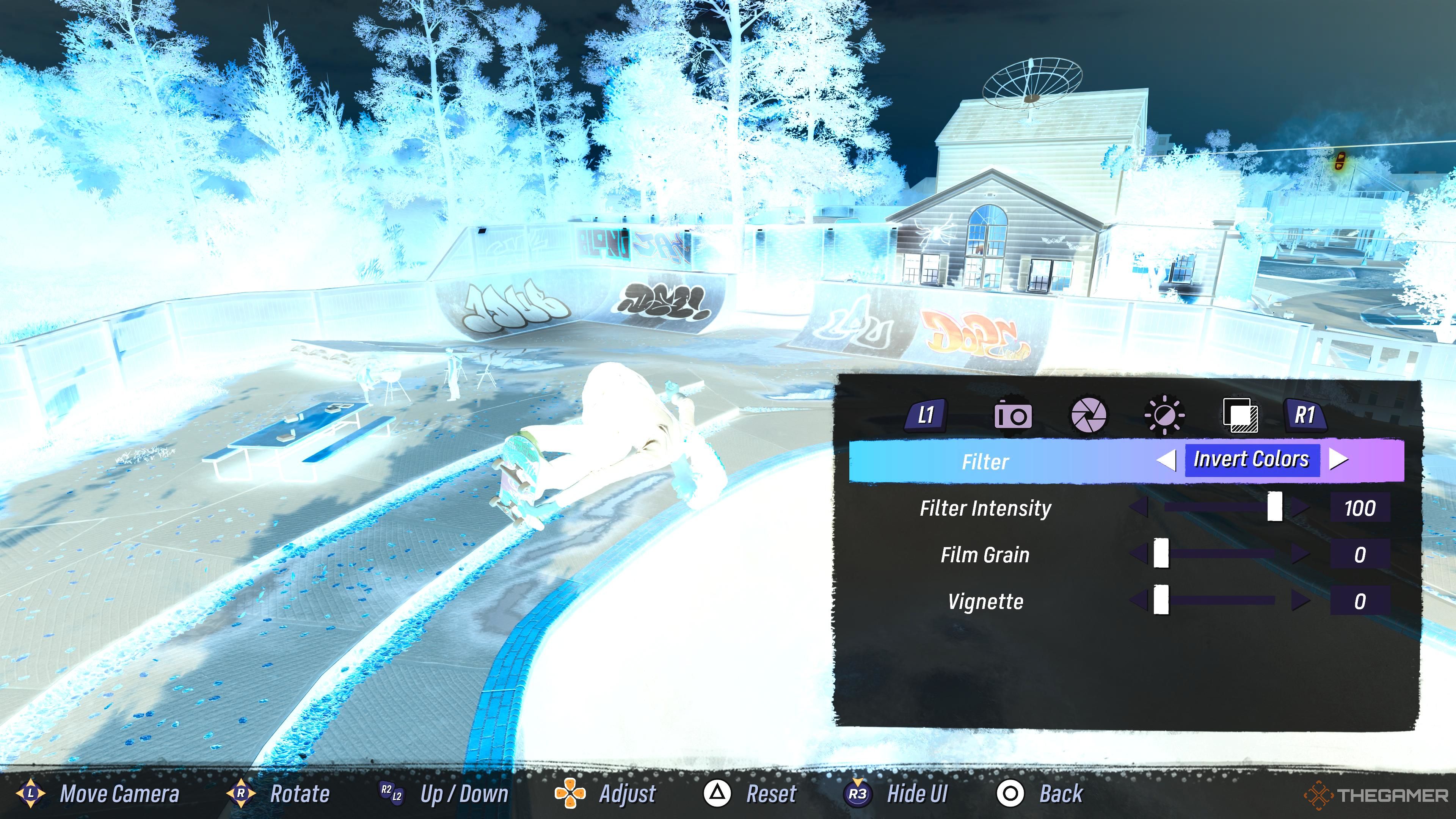 Using different filters in the photo mode of Tony Hawk's Pro Skater 3 + 4.