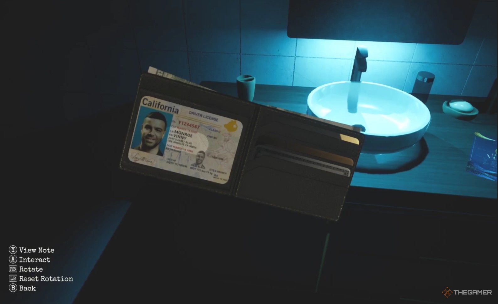 Vinny Monroe's driver's license in Dead Take.