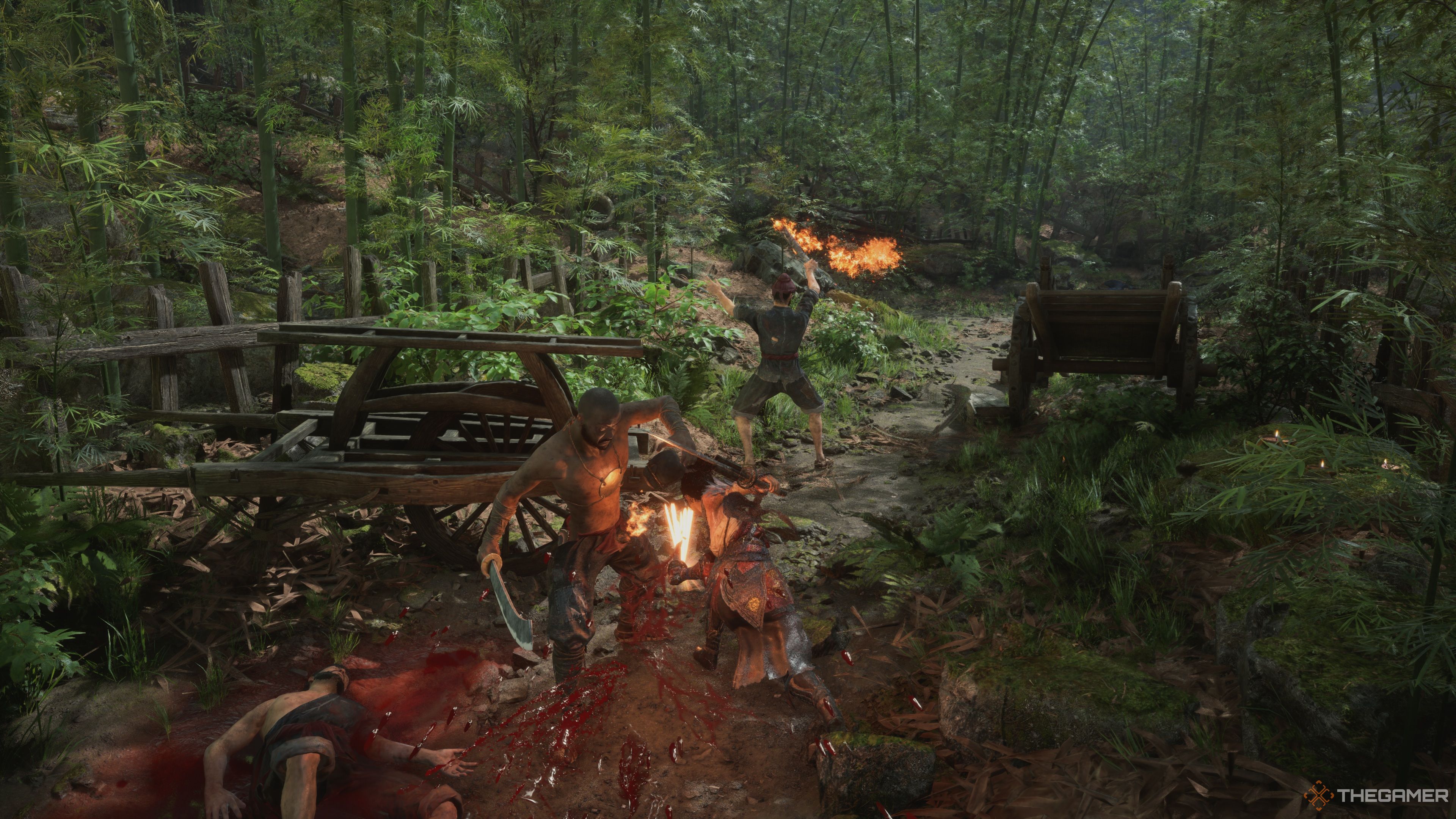 Bai Wuchang landing a devastating slash on her target with the Firearm Blades Dual Swords in Wuchang: Fallen Feathers.