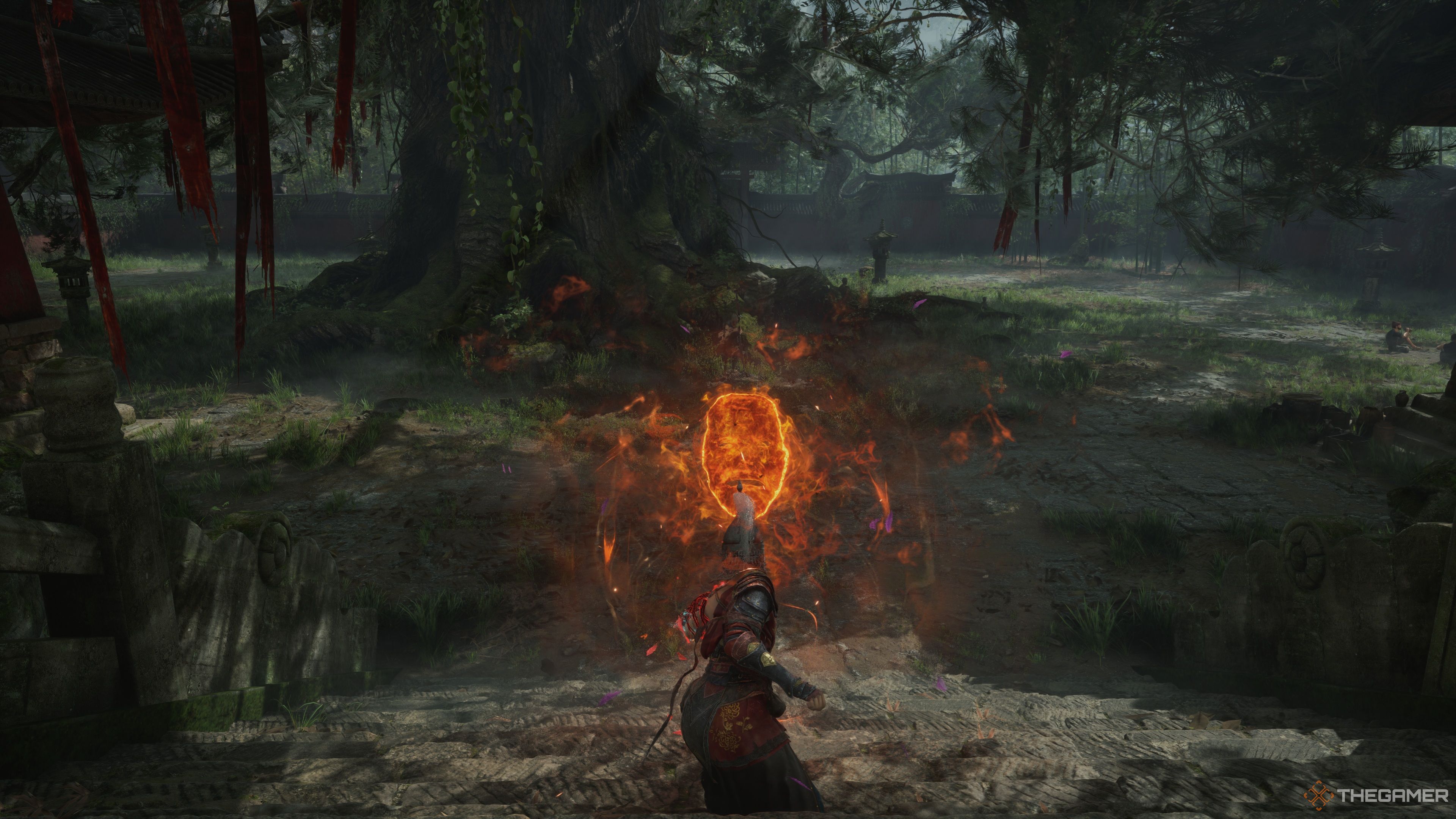 Bai Wuchang casting the Infernal Flames Spell on her target in Wuchang: Fallen Feathers.