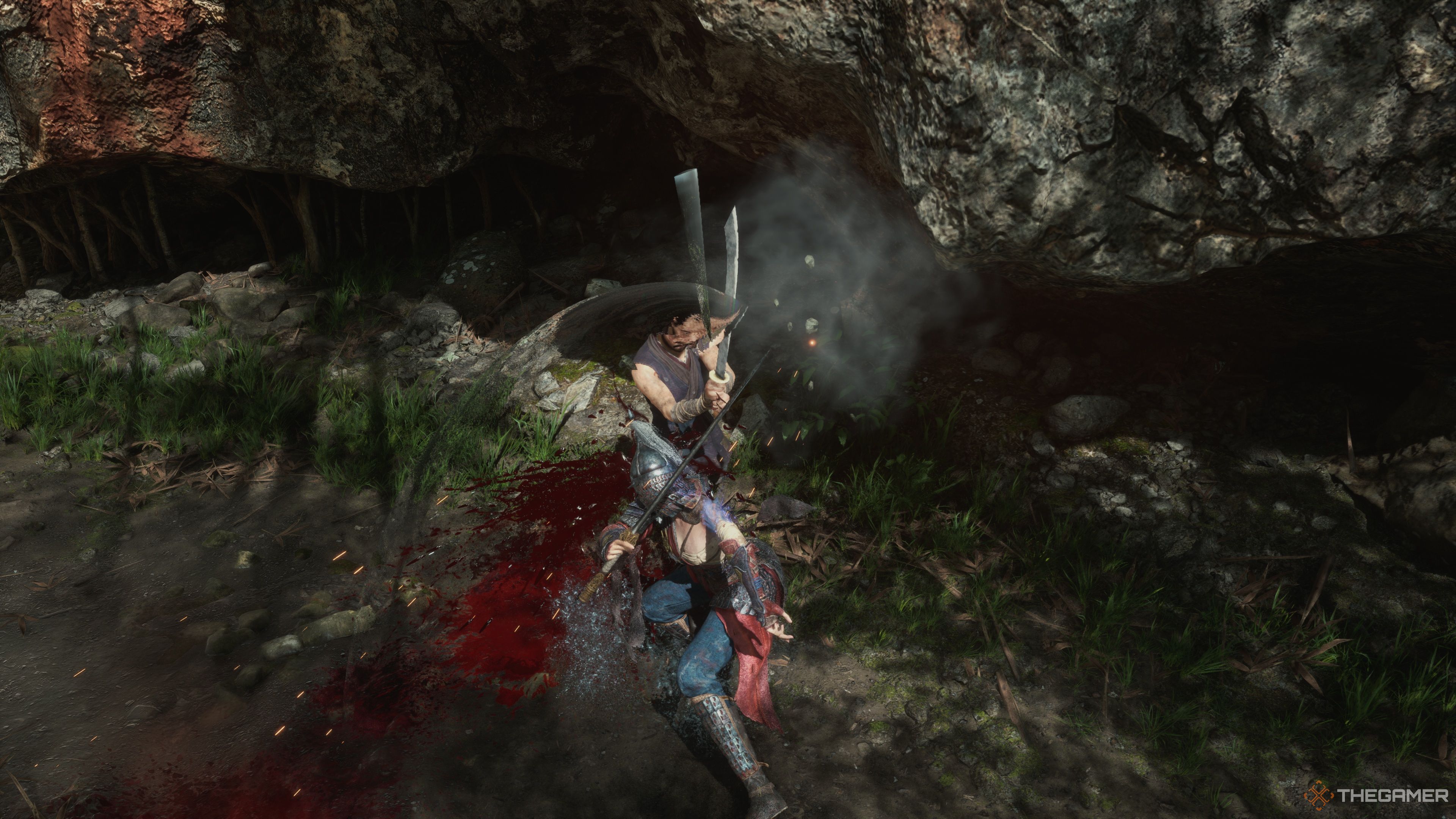 Bai Wuchang landing a devastating slash with the Darkfrost Edge One-Handed Sword on her target in Wuchang: Fallen Feathers.