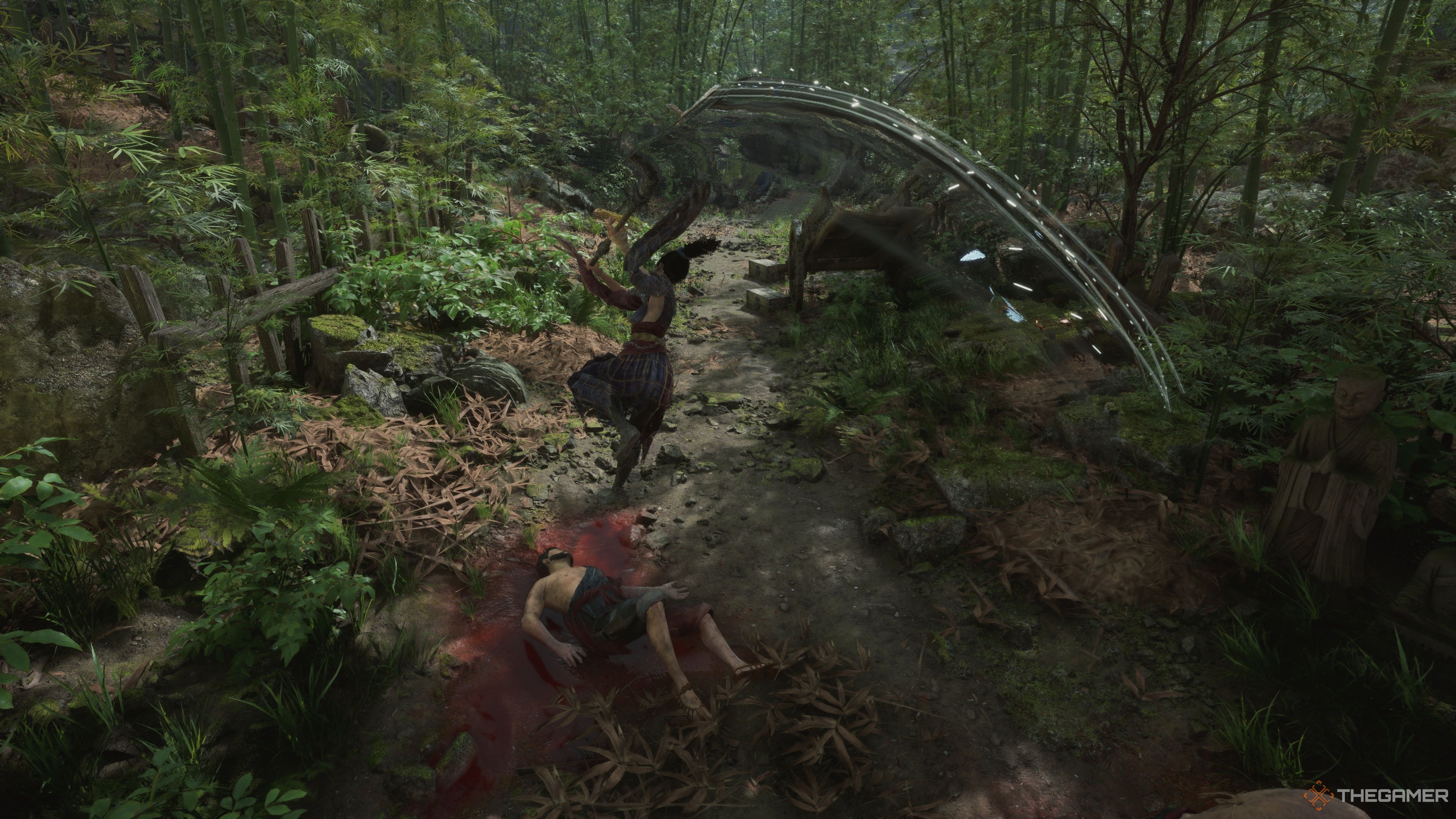 Bai Wuchang finishing off her target with the light combo of her Steampowered Spear in Wuchang: Fallen Feathers.