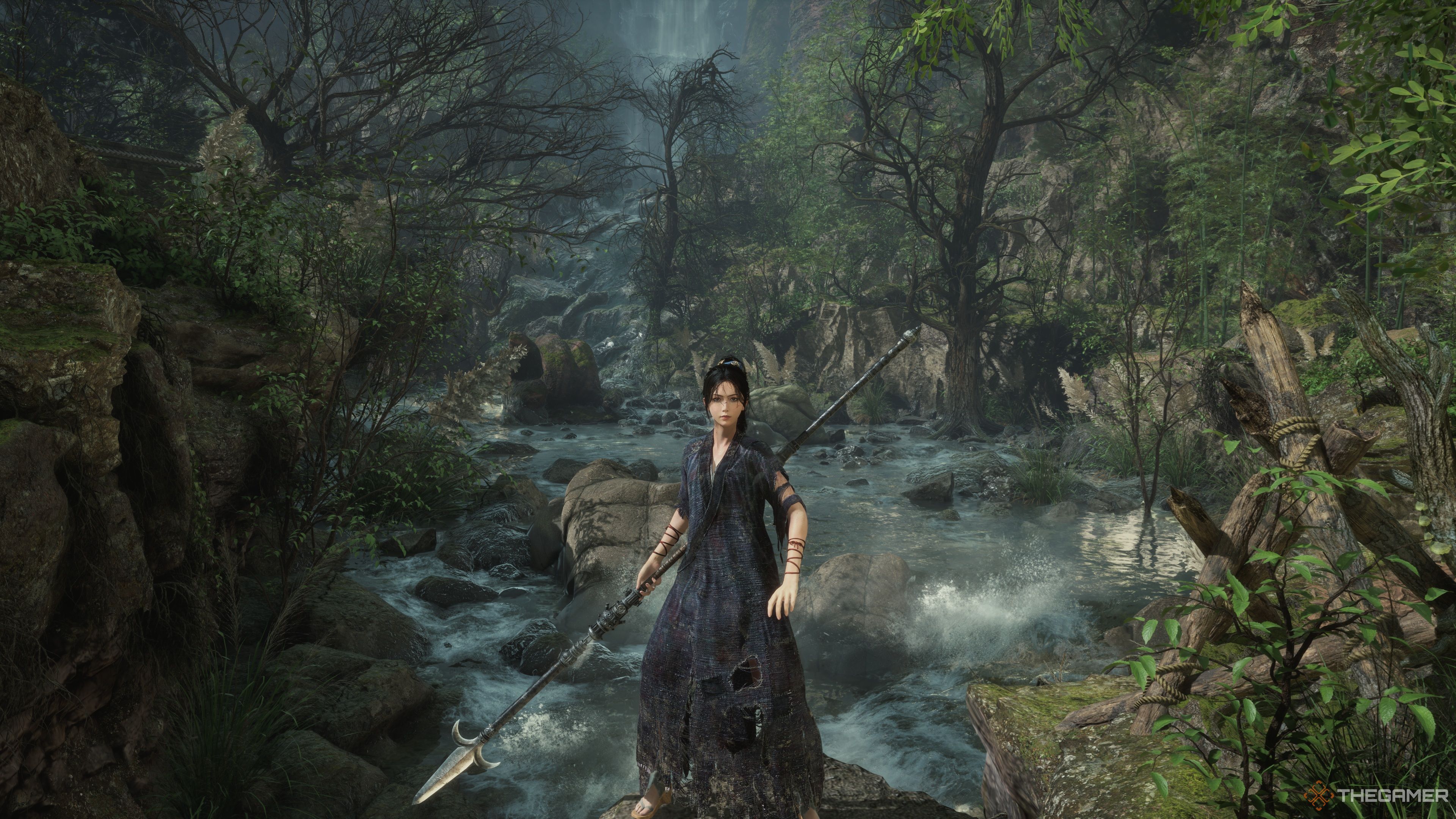 Bai Wuchang wielding the Steampowered Spear in Wuchang: Fallen Feathers.