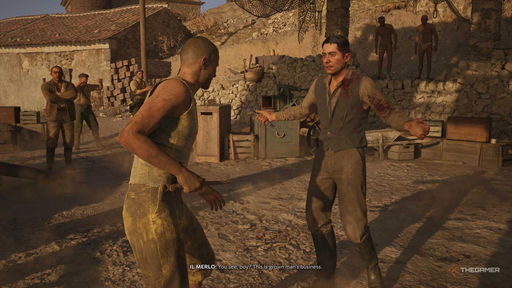 il merlo taunts enzo during their first fight in mafia: the old country.