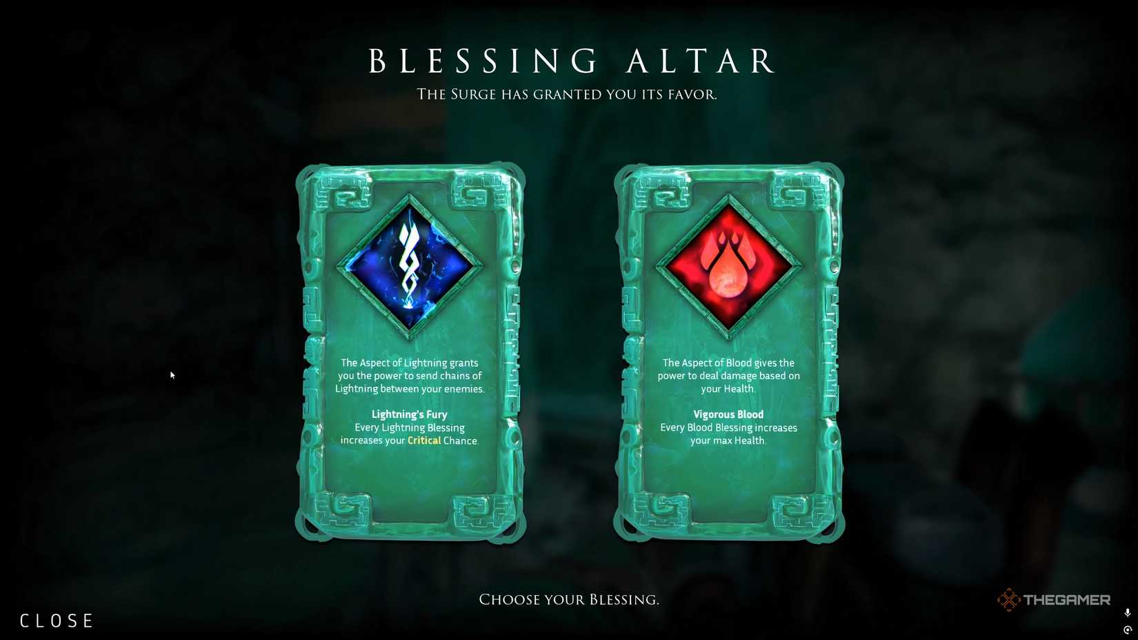 A blessing altar menu screen in Abyssus showing two Aspects.
