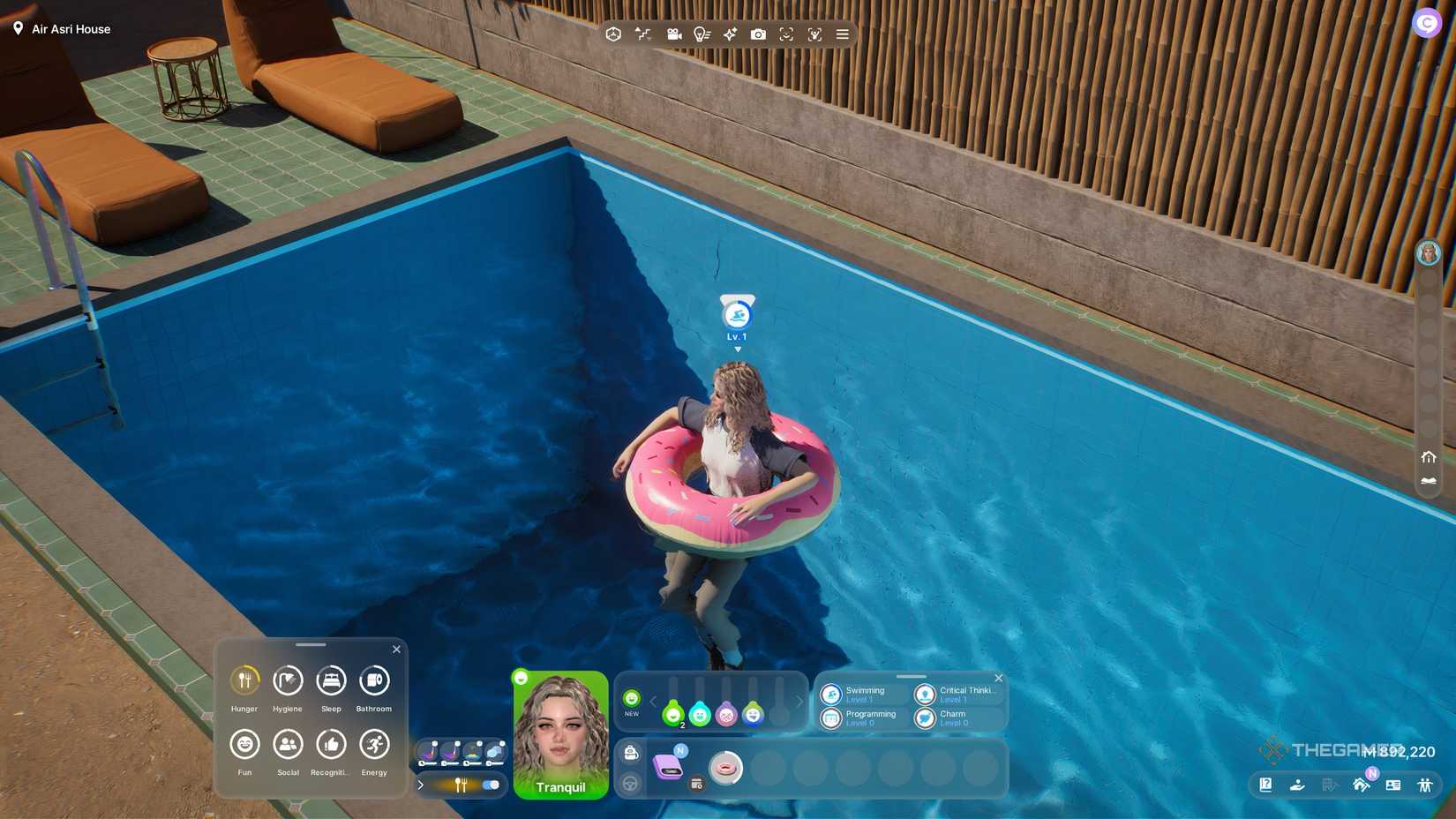 A Zoi is relaxing on a tube in a swimming pool in InZoi.