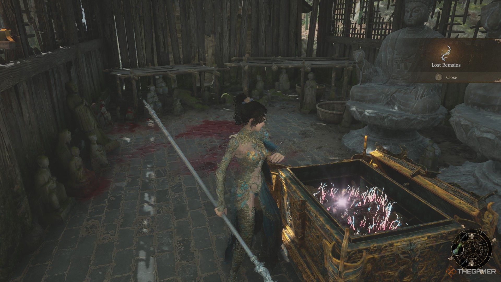 Wuchang gathers the Lost Remains inside Lightzen Temple in Wuchang: Fallen Feathers.