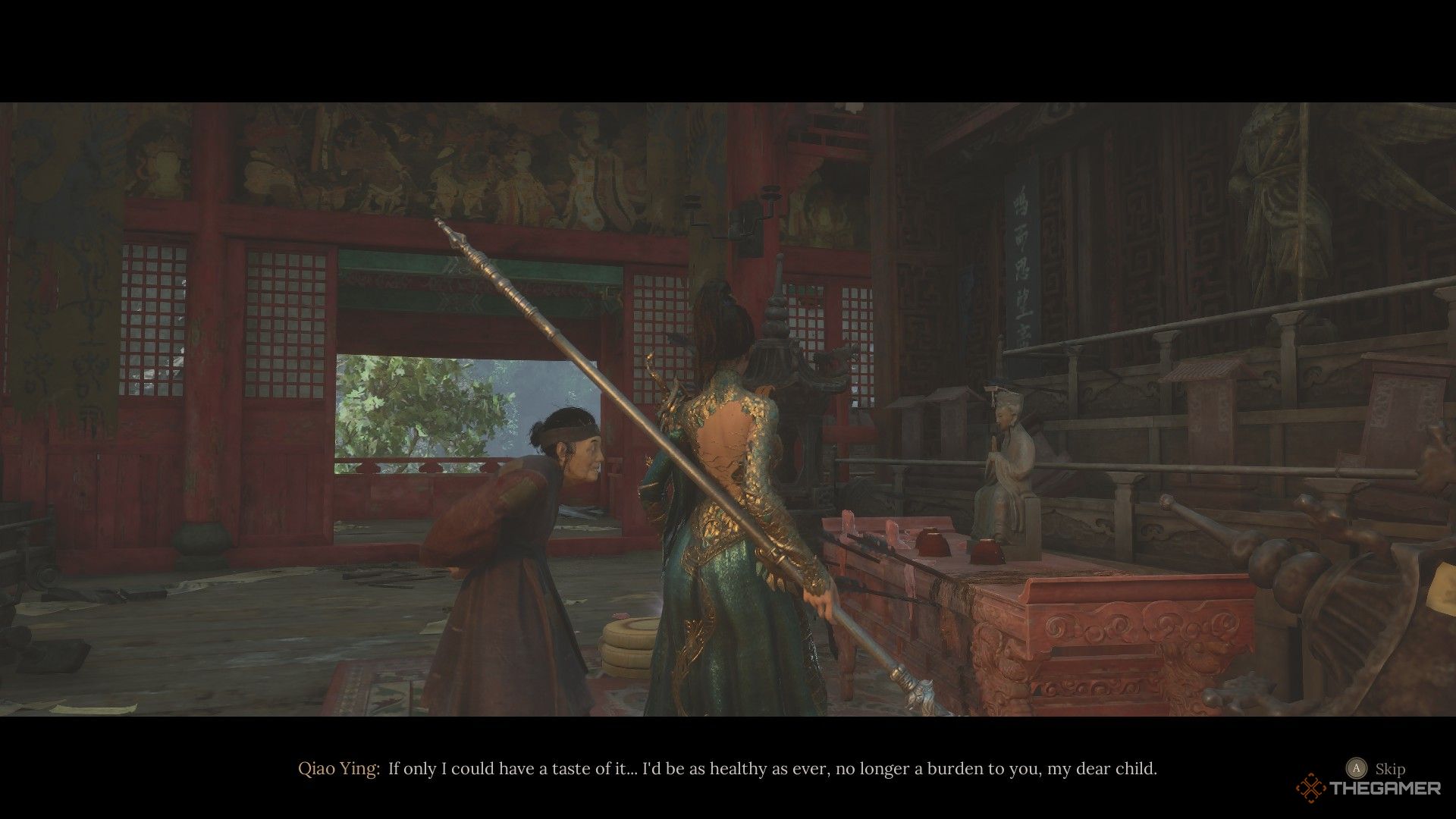 Wuchang speaks with Qiao Ying at Shu Sanctum's altar in Wuchang: Fallen Feathers.
