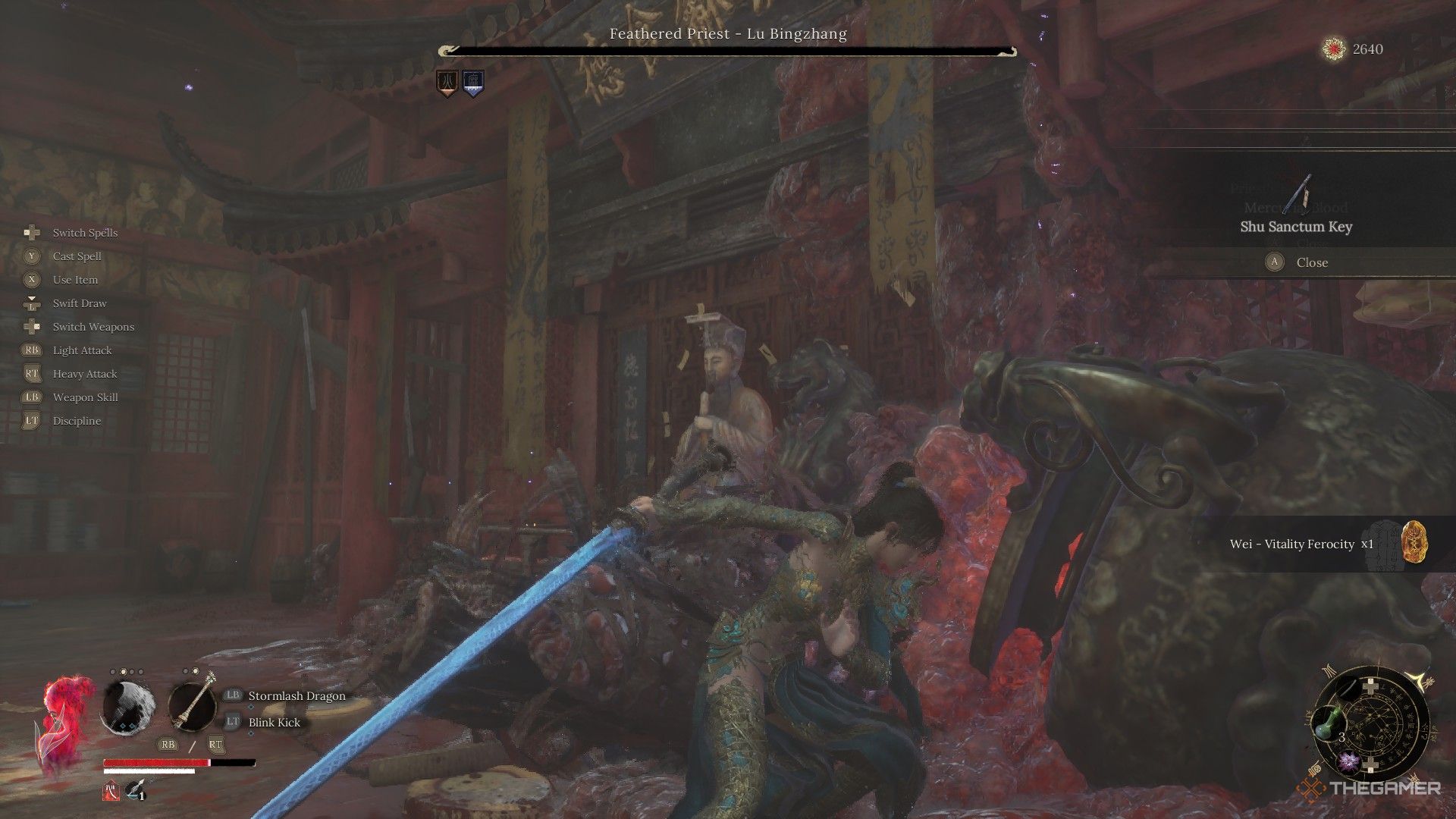 Wuchang slays the Feathered Priest and receives the Mercurial Blood and Shu Sanctum Key in Wuchang: Fallen Feathers.