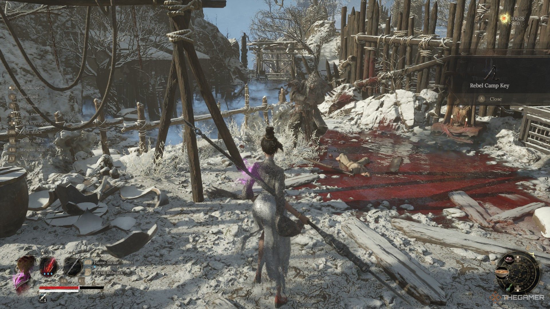 Wuchang defeats the bandit holding the secret letter at the rebel camp in Wuchang: Fallen Feathers.