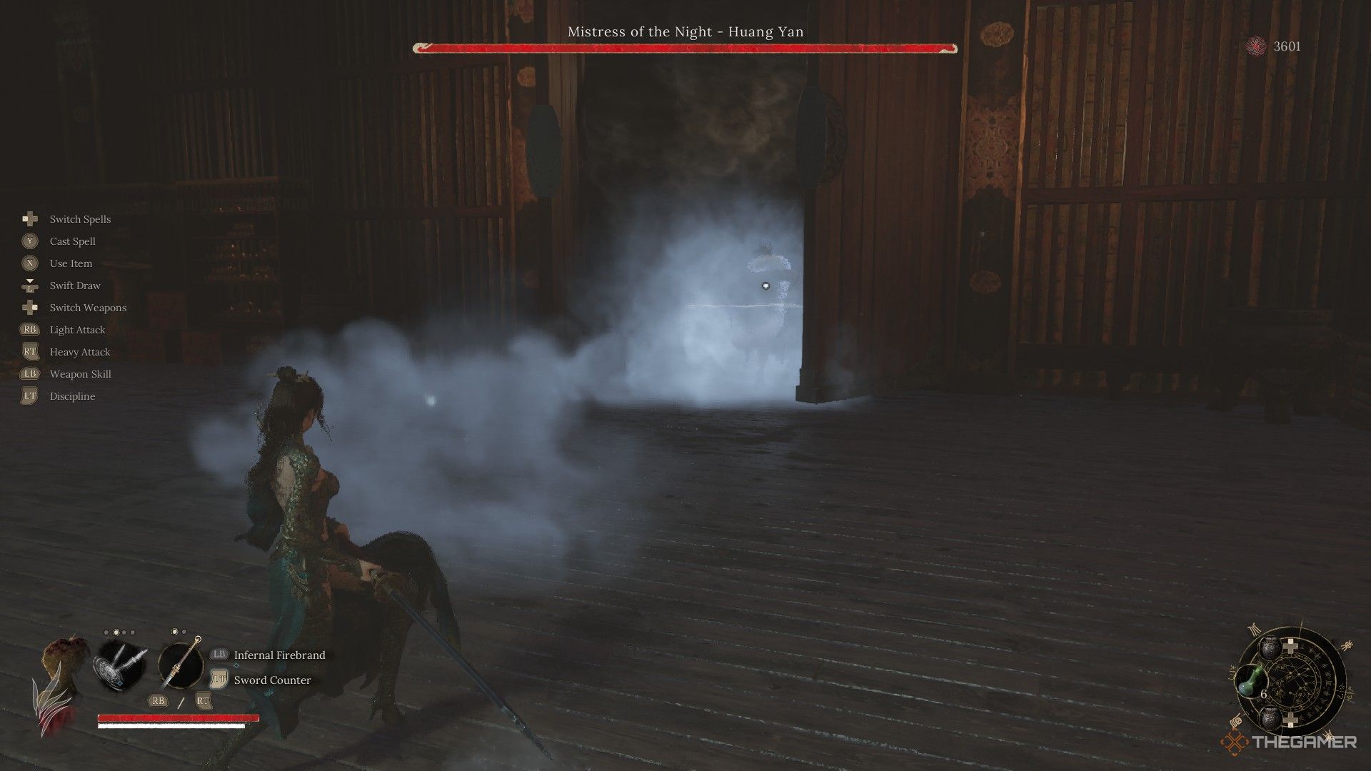 Wuchang locks onto Huang Yan in a foggy mist of frost during their fight in Wuchang: Fallen Feathers.