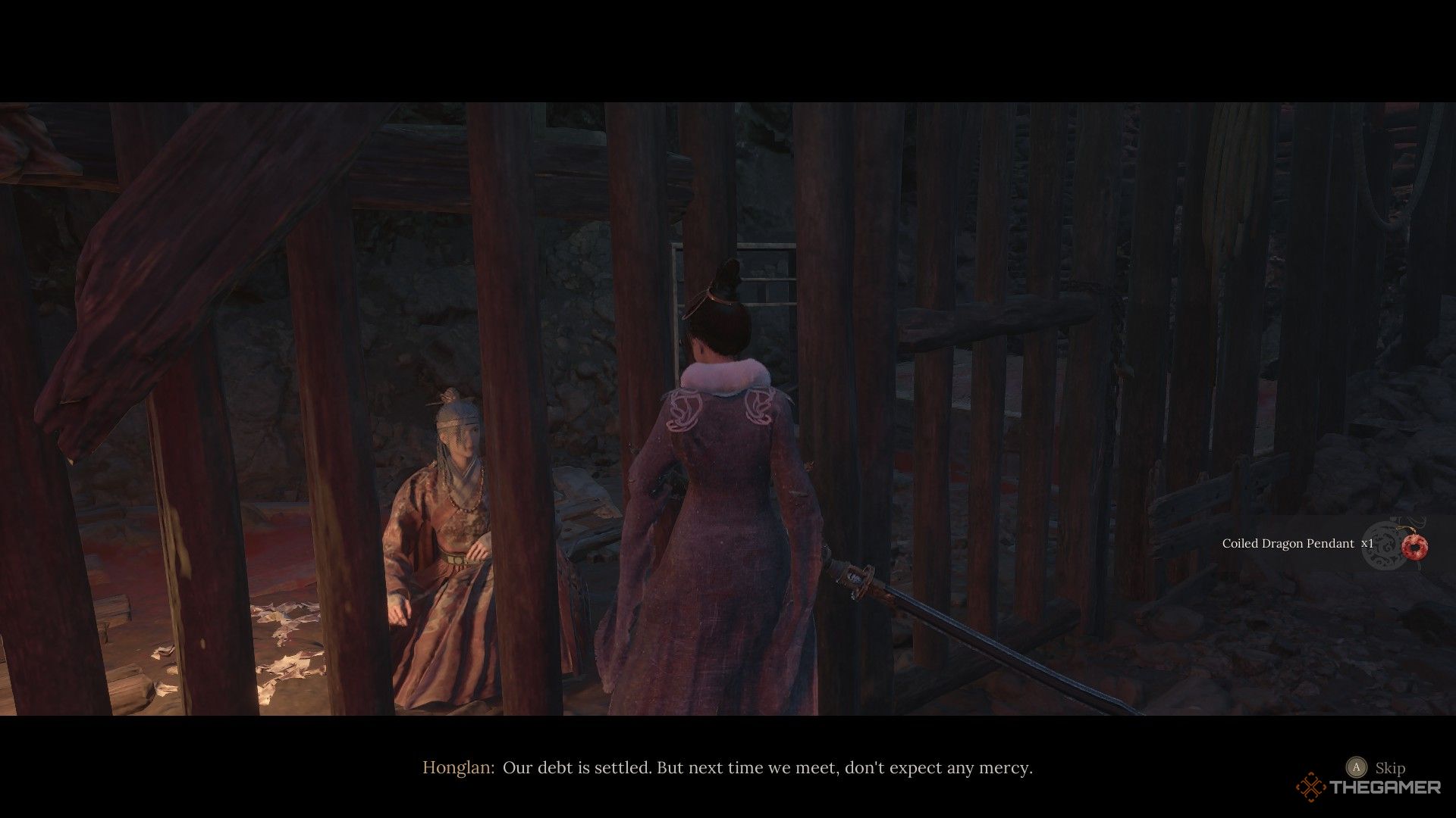 Honglan gives Wuchang the Coiled Dragon Pendant in thanks in Wuchang: Fallen Feathers.