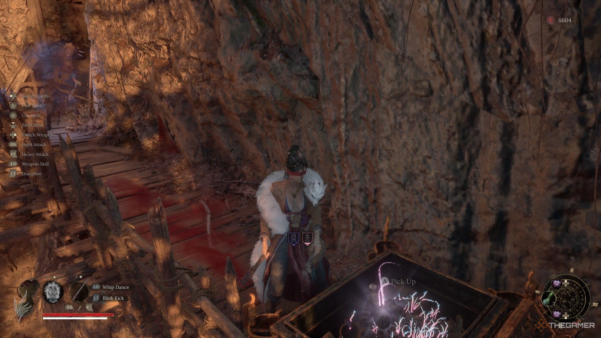Wuchang finds the Lost Remains in a chest on a wooden walkway in Battlefield Pass in Wuchang: Fallen Feathers.