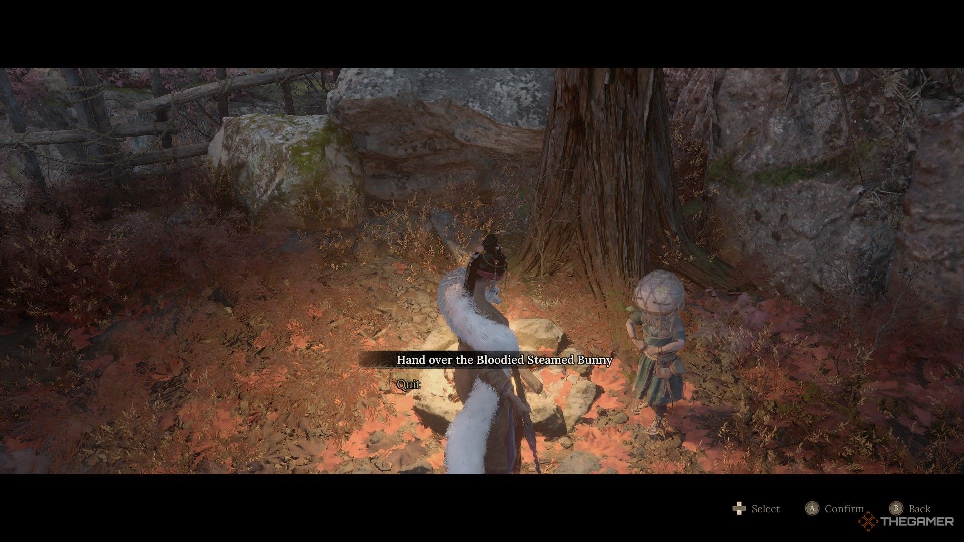 Wuchang gives the bloodied steamed bunny bun to the child in the jar in Wuchang: Fallen Feathers.