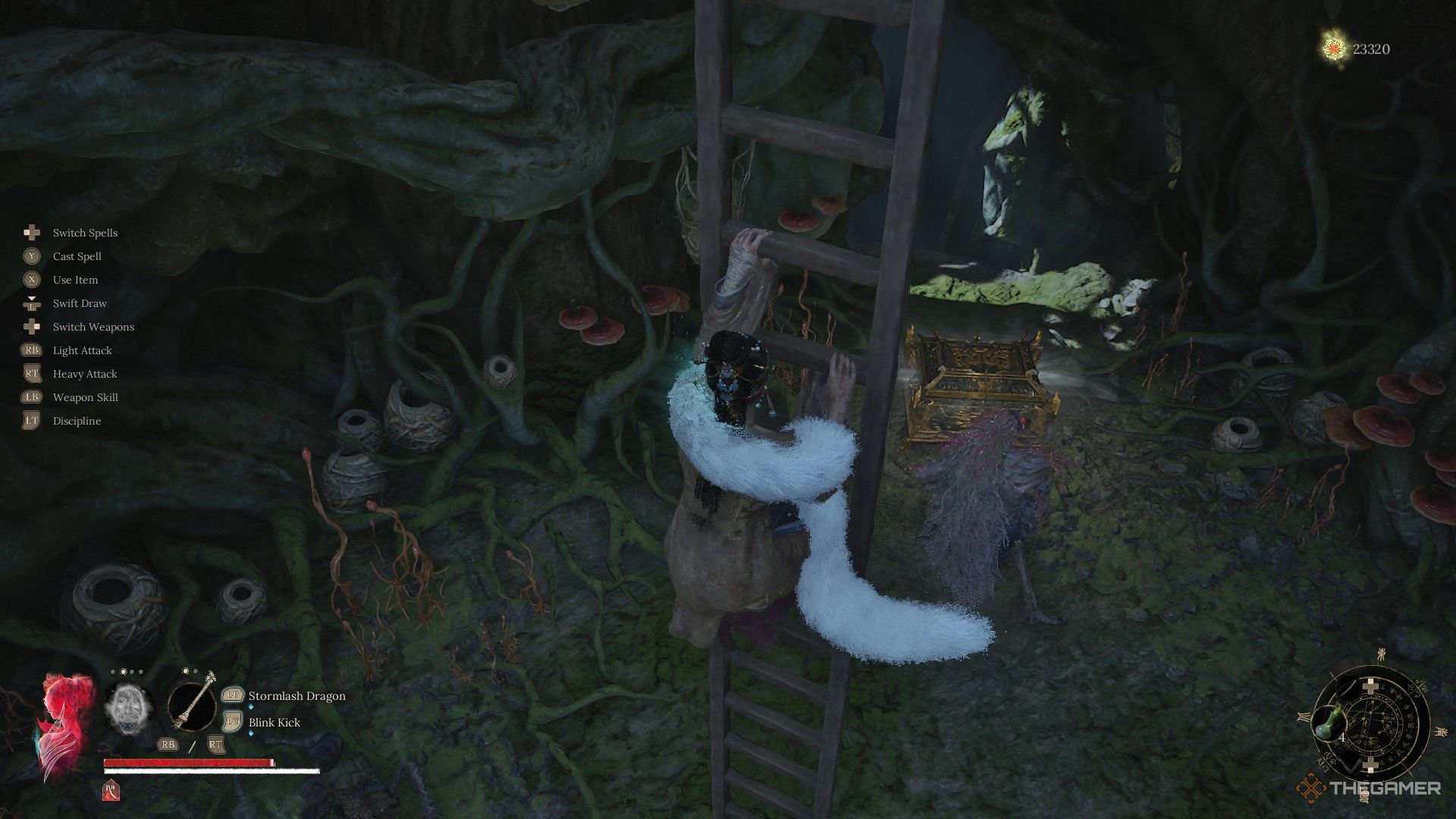 Wuchang descends to a Lost Remains chest in the Avian Marsh guarded by an avian monster in Wuchang: Fallen Feathers.
