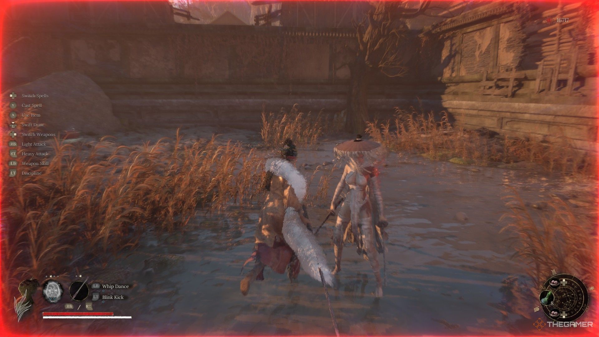 Wuchang fights her inner demon in a pond outside Mt. Zhenwu Temple in Wuchang: Fallen Feathers.