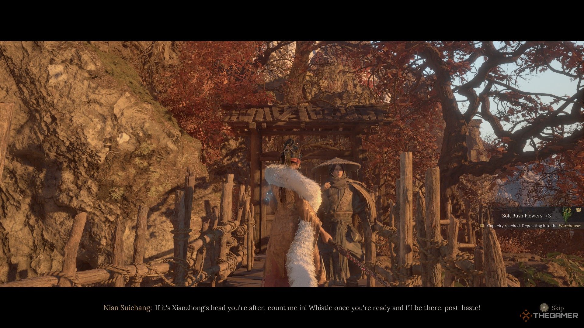 Wuchang finds Nian Suichang near the Liu Wenxiu Refugee Camp shortcut in Wuchang: Fallen Feathers.