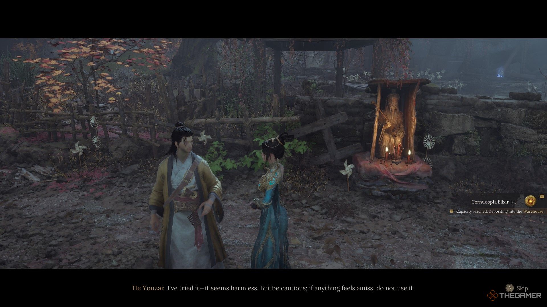 He Youzai gives a Cornucopia Elixir to Wuchang at the Bai Mansion in Wuchang: Fallen Feathers.