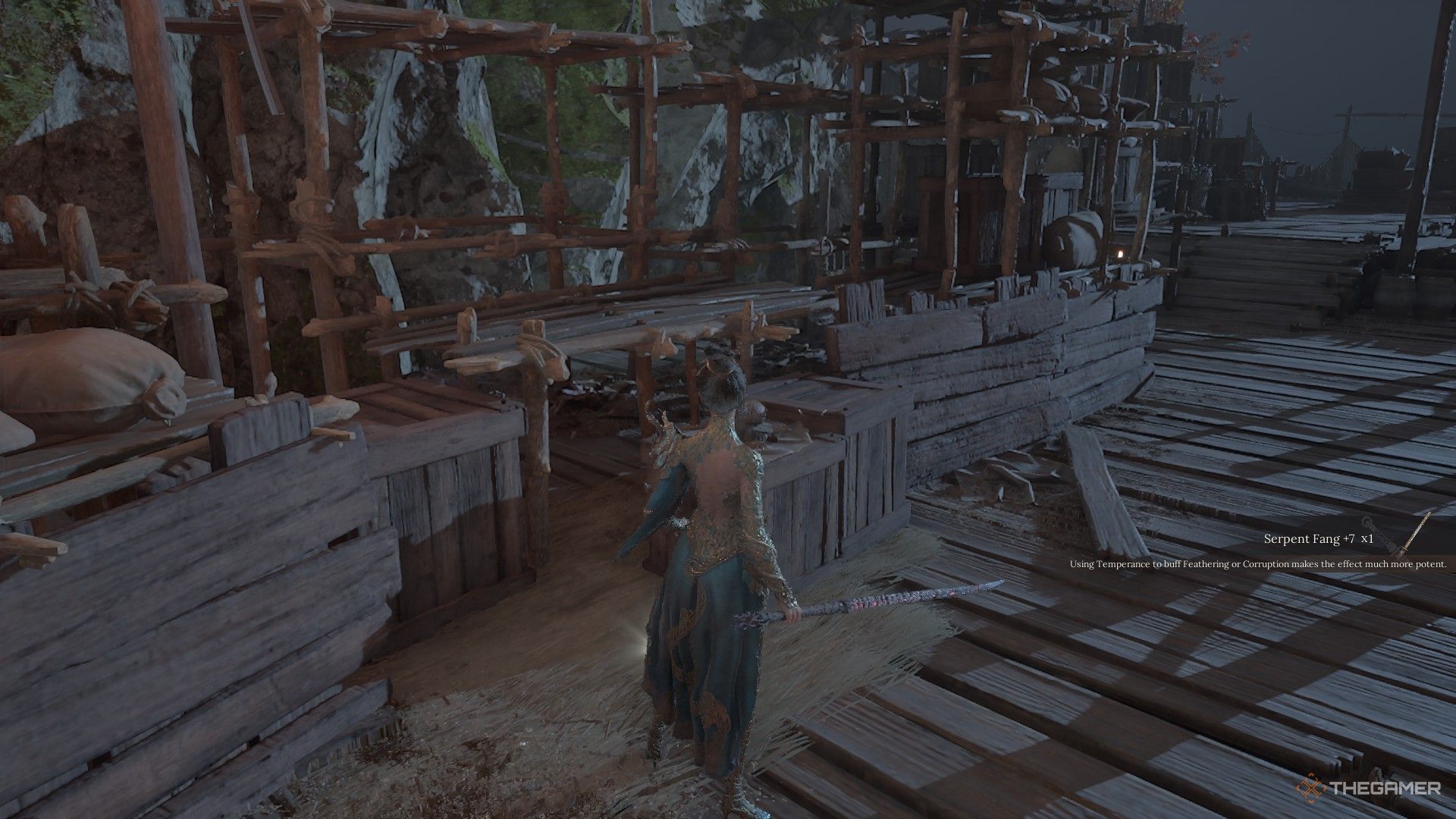 Wuchang takes the Serpent's Fang from the dock in Wuchang: Fallen Feathers.