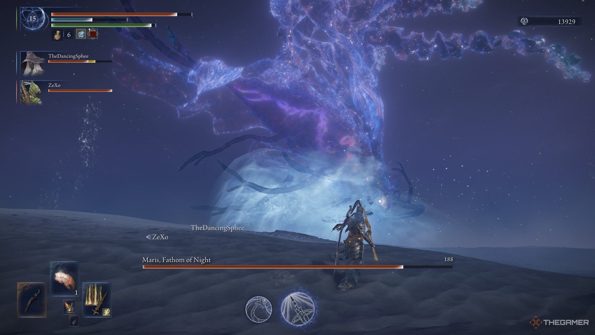 Wylder sprints around a wave as it forms under Everdark Augur in Elden Ring Nightreign.