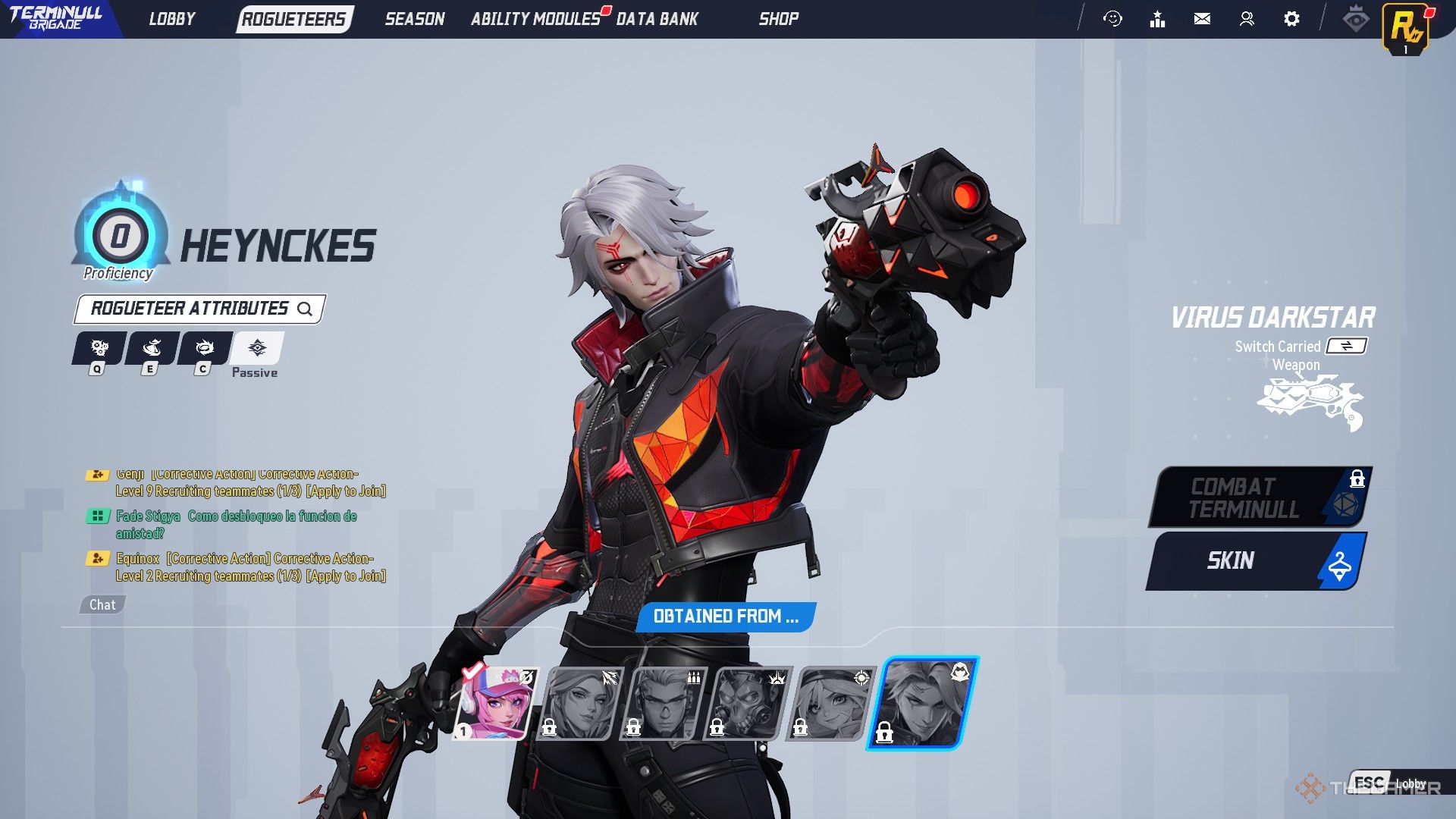 Heynckes posing in the Rogueteer screen in Terminall Brigade.