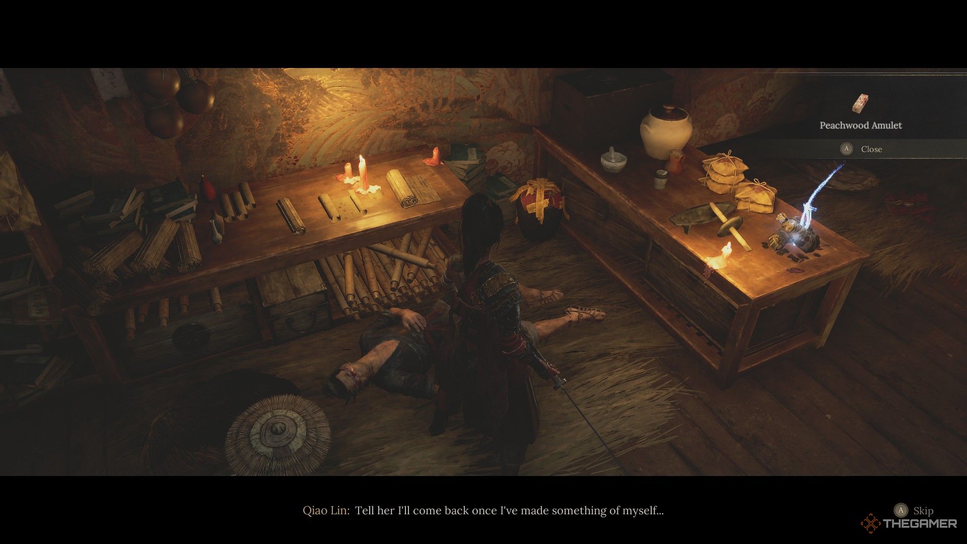 Qiao Lin gives the player the Peachwood Amulet in Wuchang: Fallen Feathers.