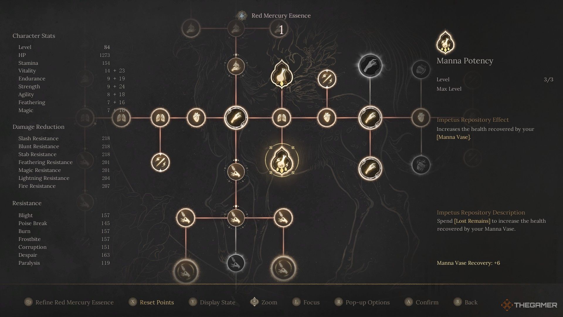 Player maxes out a Manna Potency node in the Impetus Repository in Wuchang: Fallen Feathers.