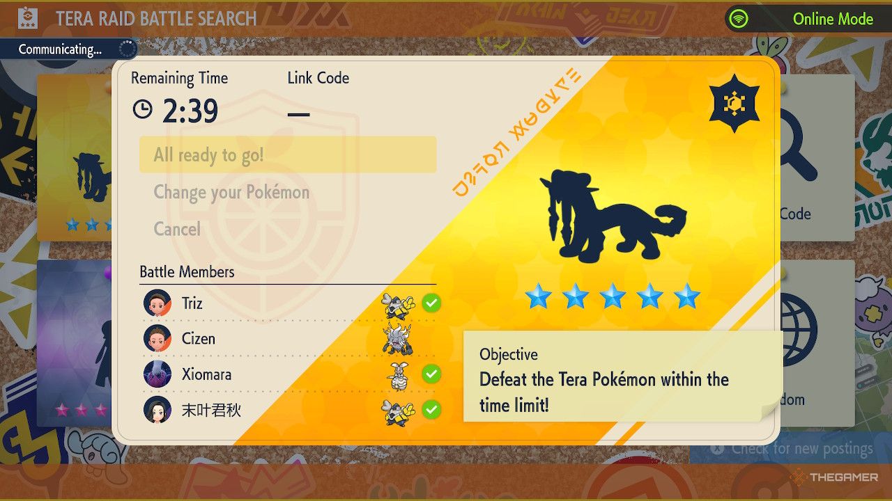 Player queues up with Magearna to fight with others against Chien-Pao in Pokemon Scarlet and Violet.