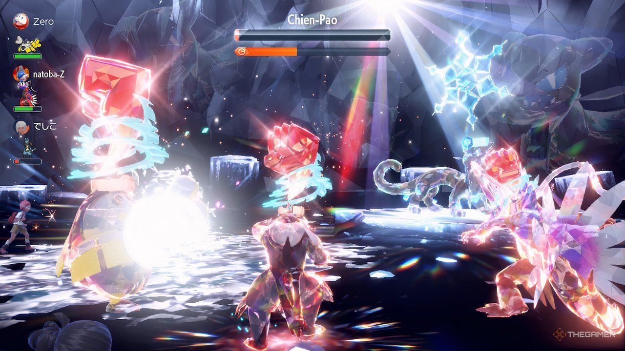 Urshifu knocks out Shiny Chien-Pao during a Tera Raid in Pokemon Scarlet and Violet.