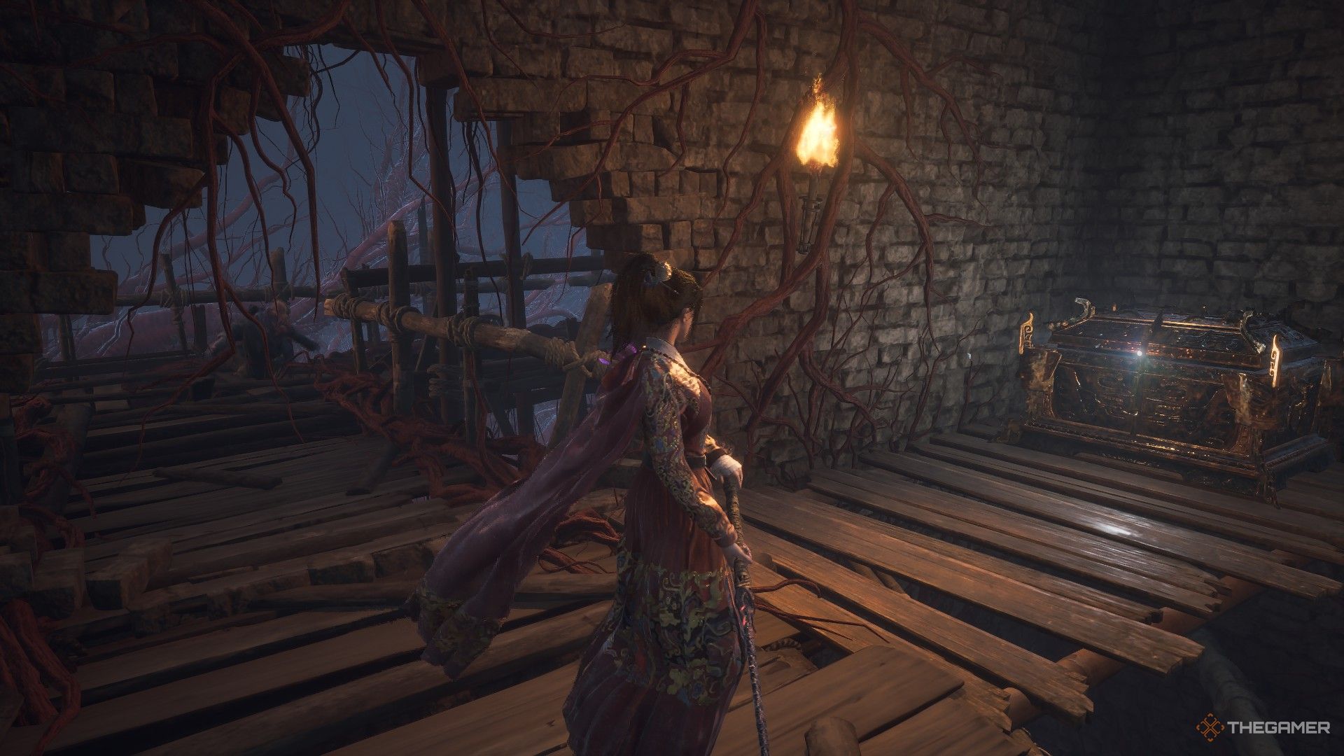Wuchang finds a chest at the Palace Entrance containing the Forgotten Remembrance in Wuchang: Fallen Feathers.