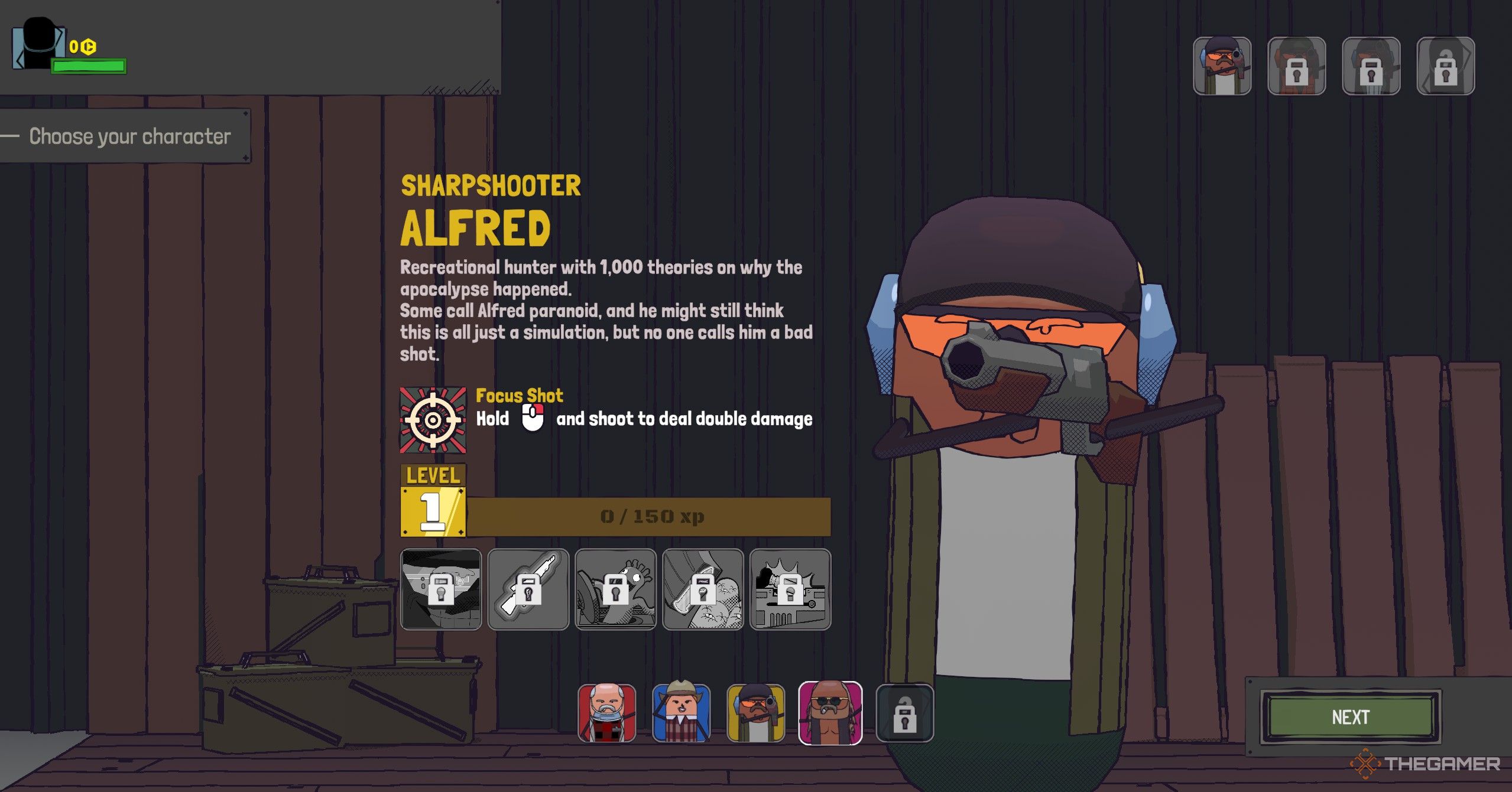 Alfred in the character menu in Guntouchables.