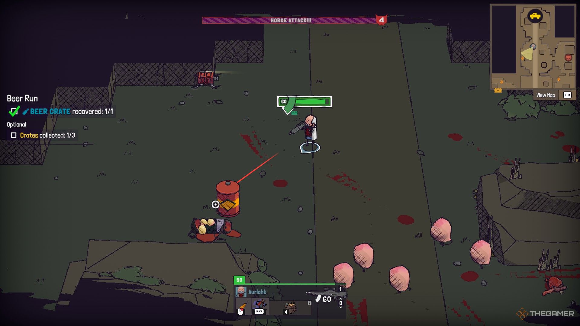 Commando using the default Rifle to shoot an Exploding Barrel near several approaching Mutants in Guntouchables.