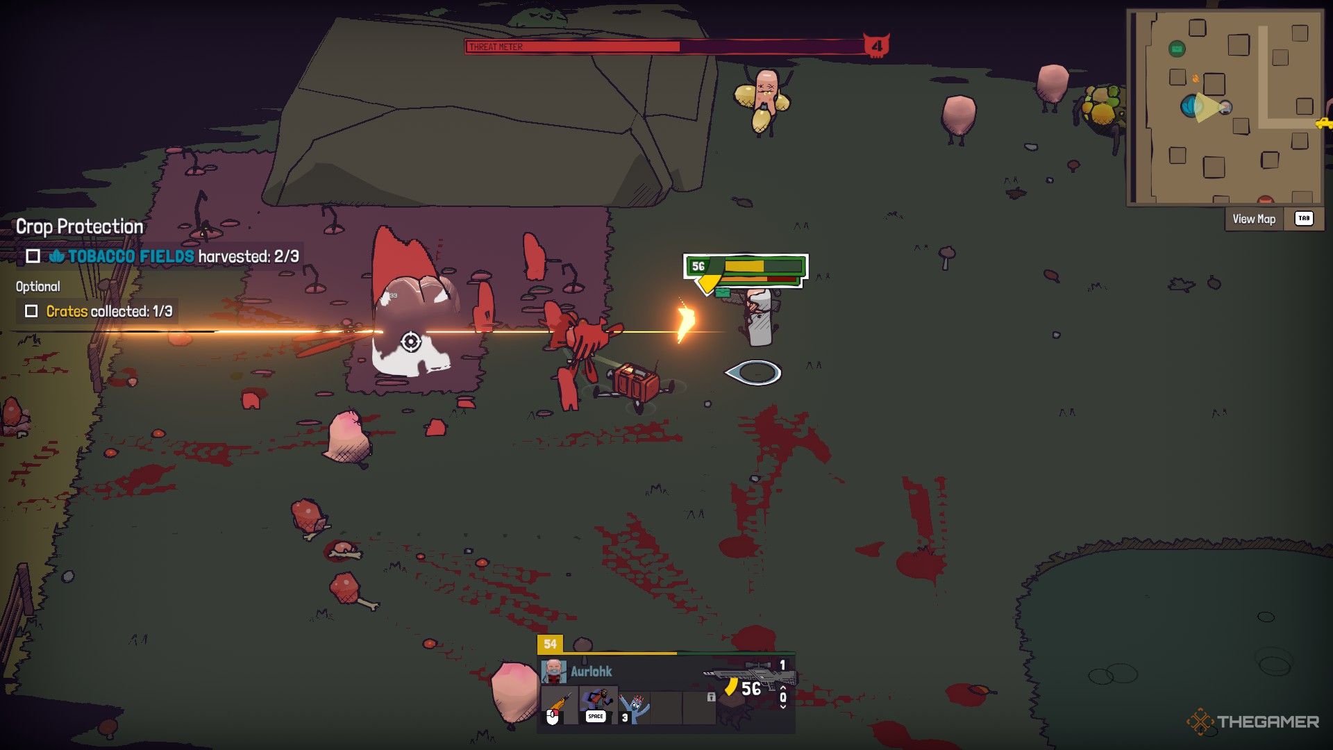 Doc destroying an Incubator while several Nymphs, a Tick Carrier, and a Bile Dog approach in Guntouchables.