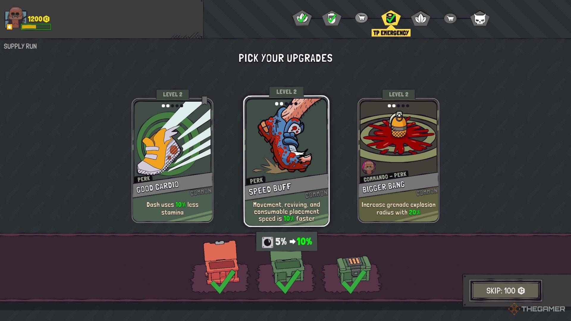Player selecting the Speed Buff Perk for their character during a run in Guntouchables.