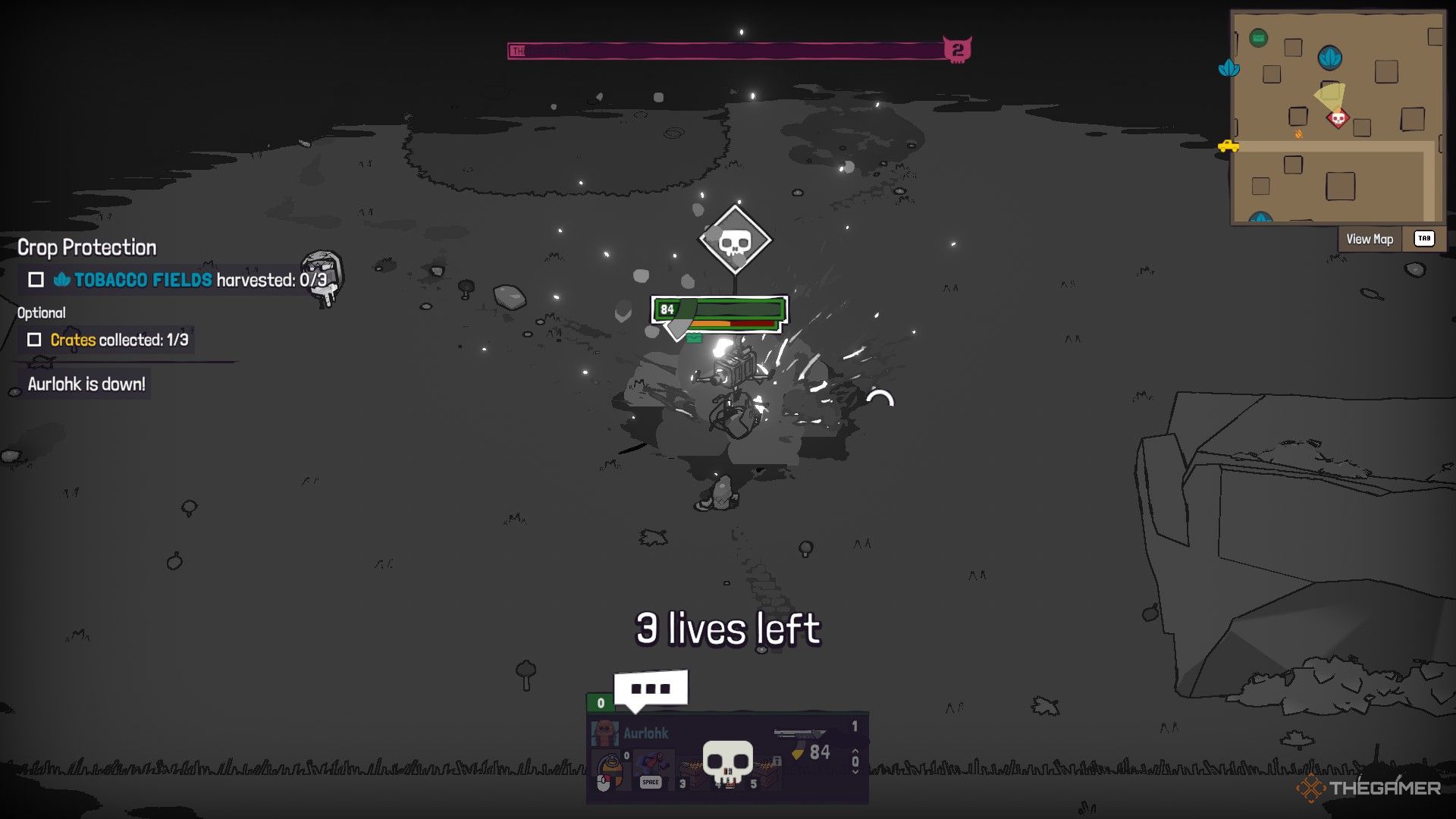Commando dying and the death screen showing he still has three lives left in Guntouchables.