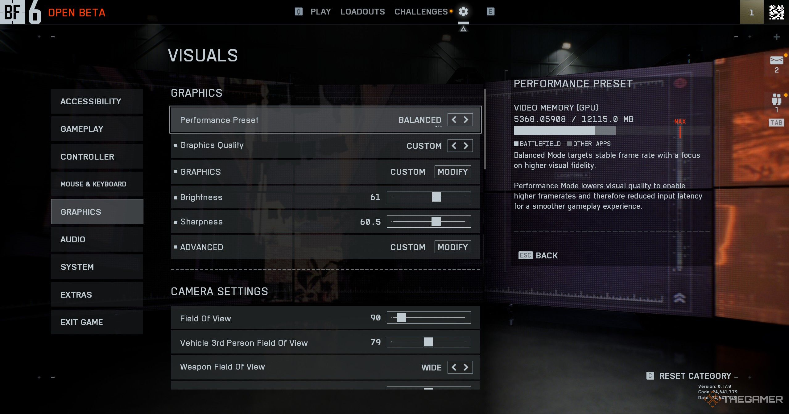 Graphics settings menu in Battlefield 6.