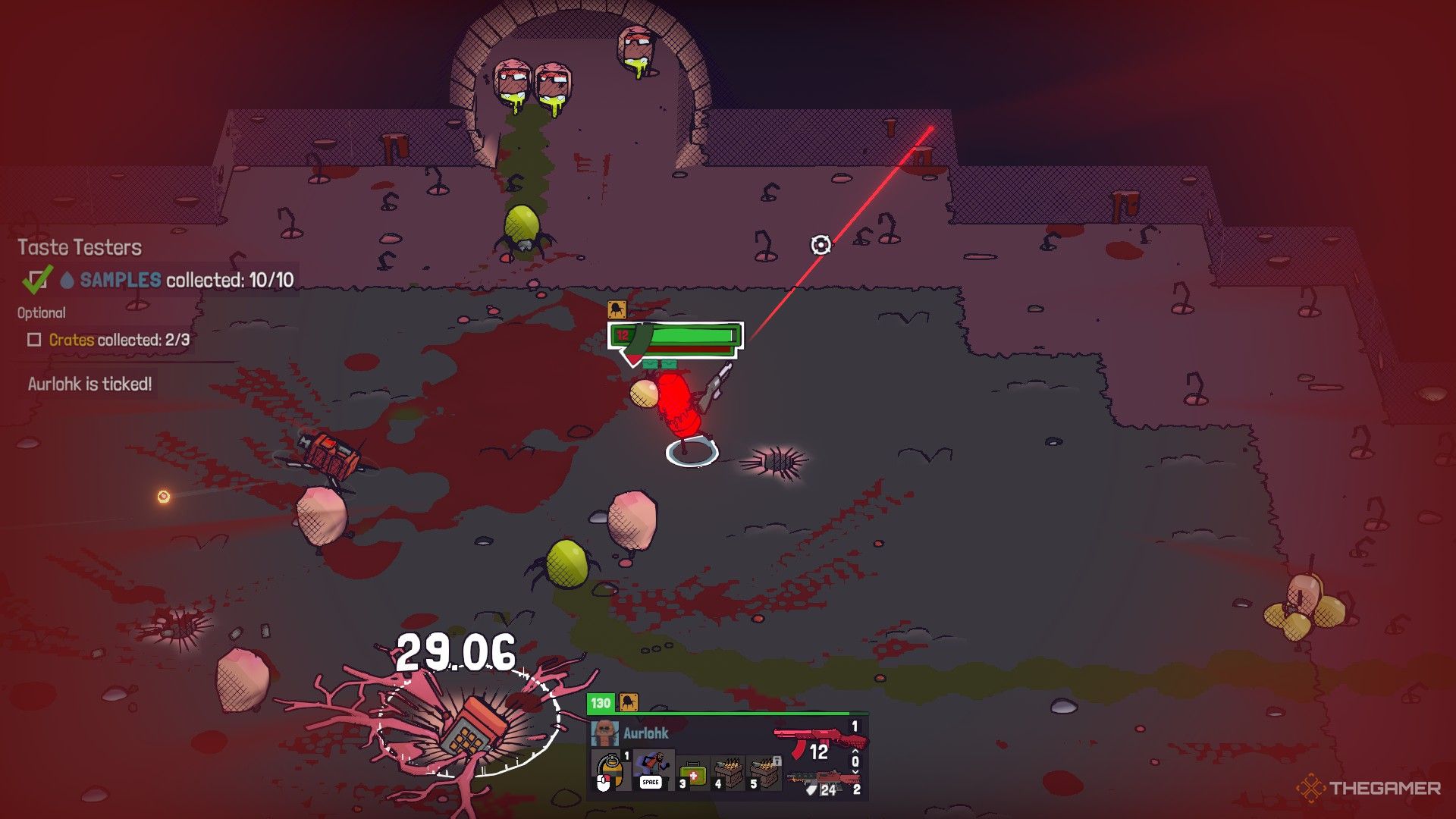 Commando fighting in a Fistula against several approaching Bile Crawlers and Nymphs in Guntouchables.