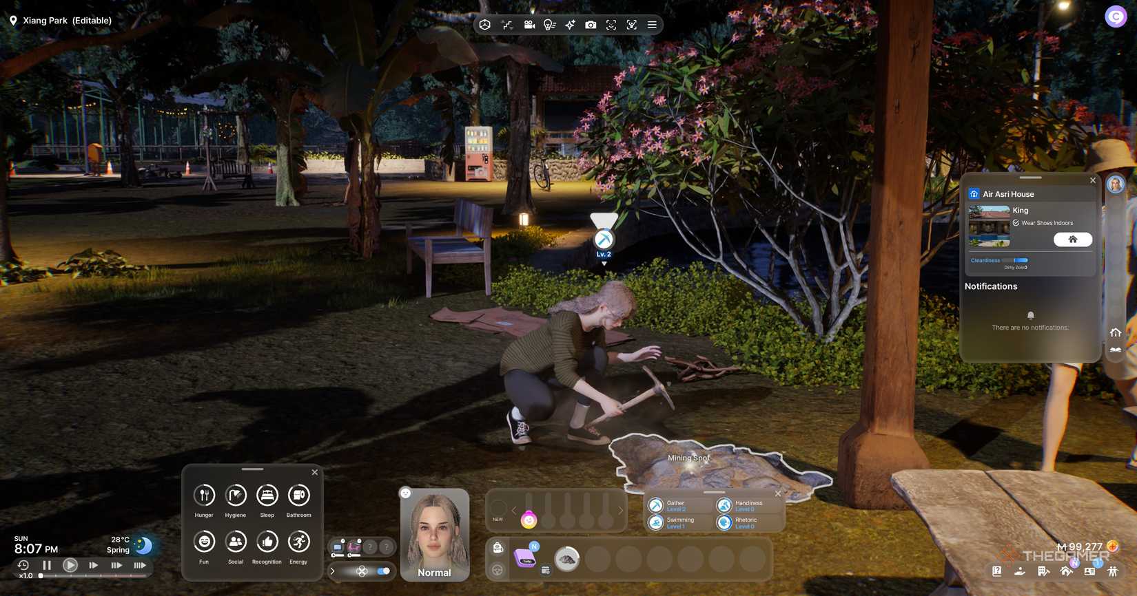 Zoi mining a Mining Spot in Inzoi at night. 