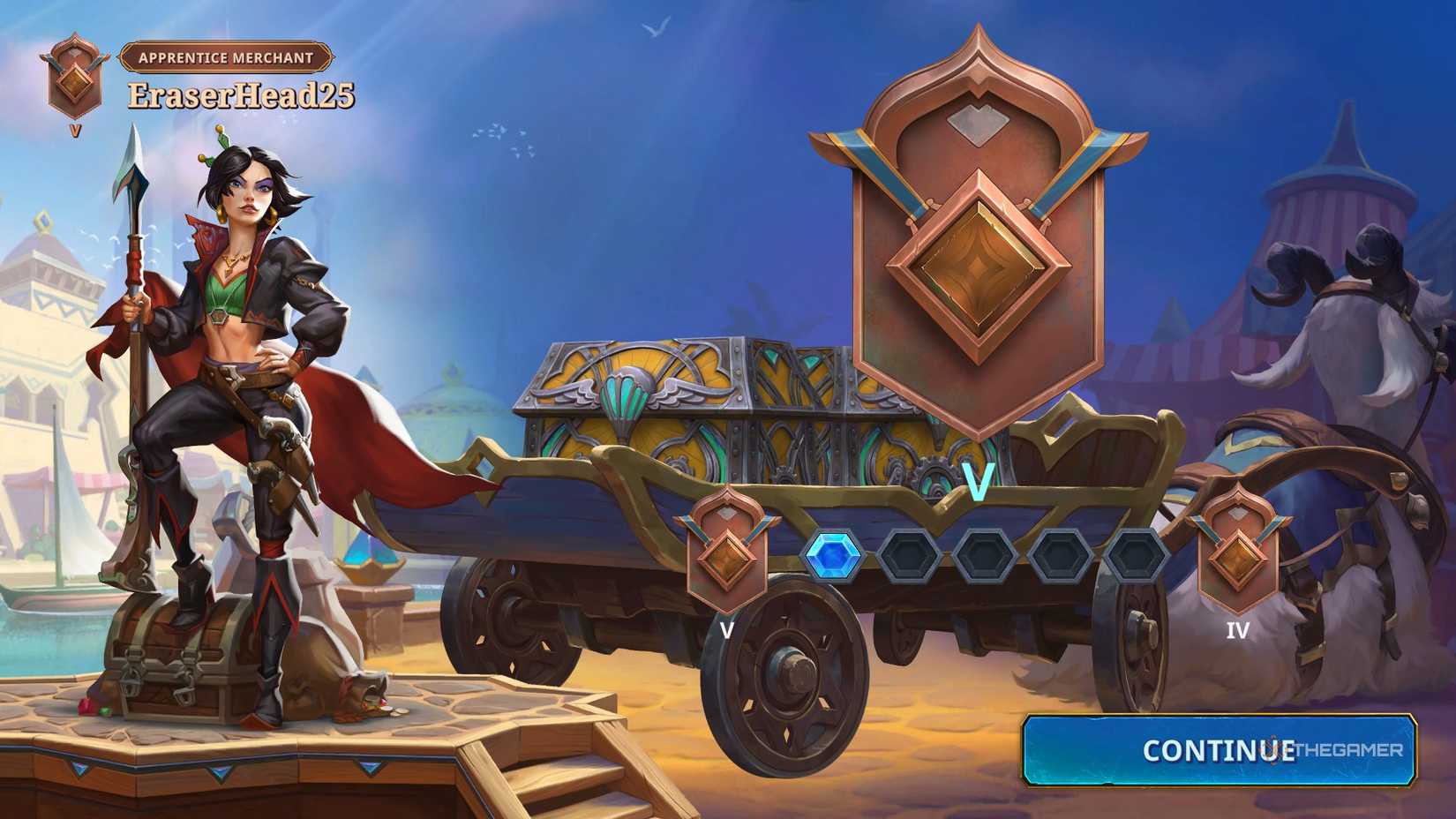 The ranked results screen, showing one point of experience in Bronze V, in The Bazaar.