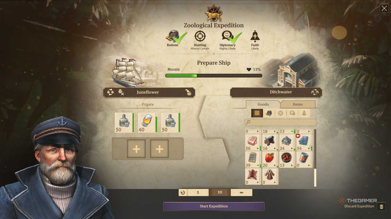 the captain outfits a ship for a zoological expedition in anno 1800.