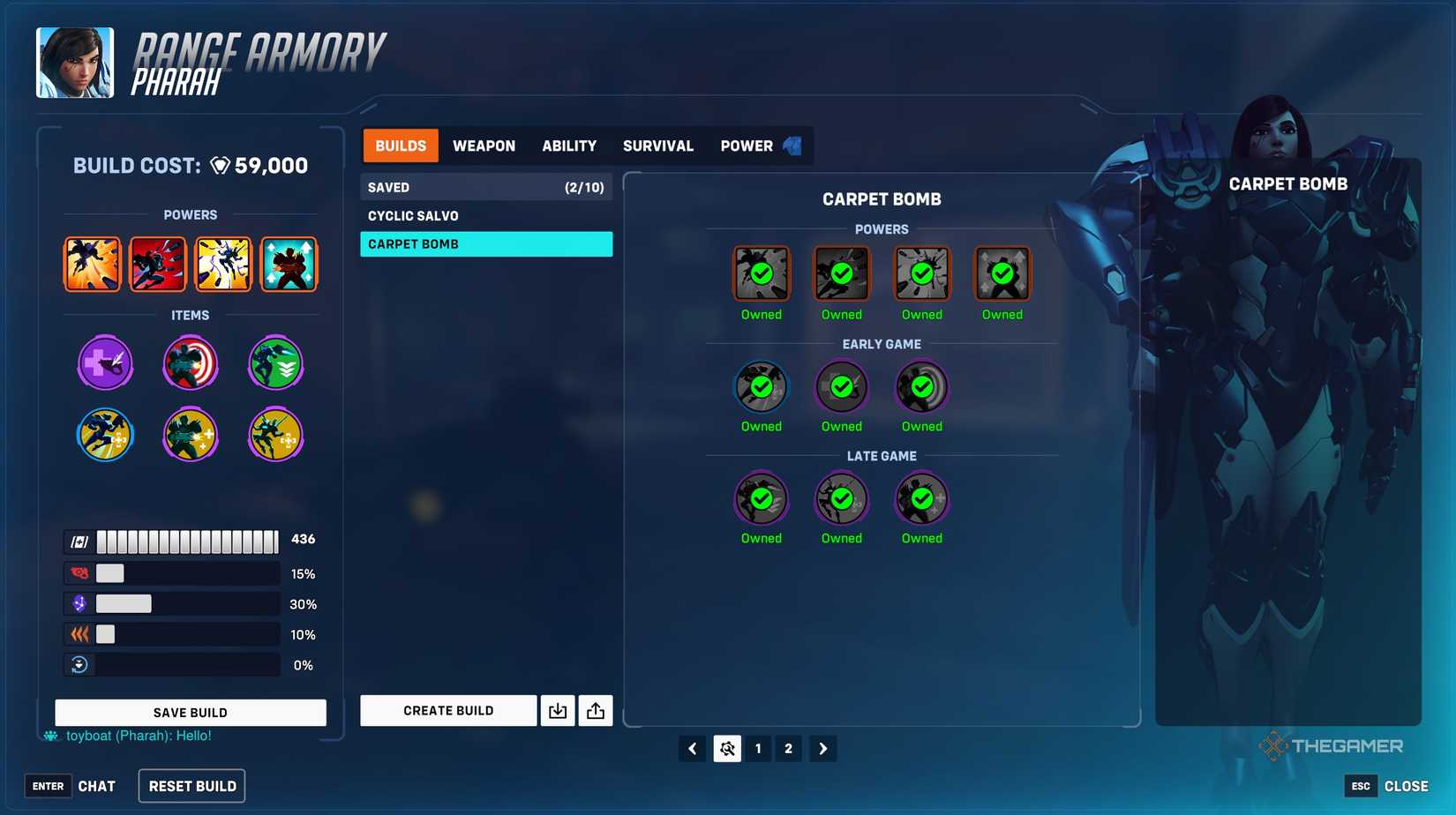 A built out Stadium Build for Pharah in Overwatch 2.