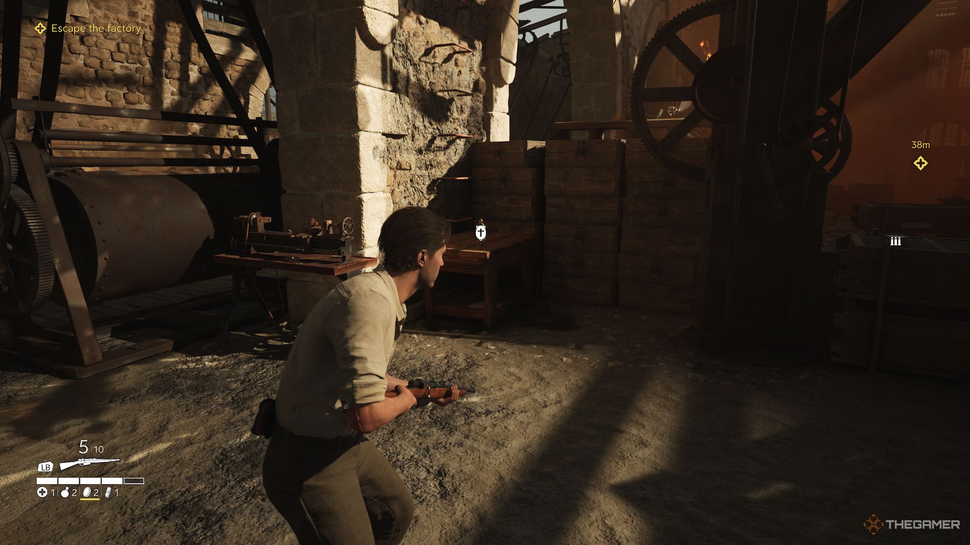 A charm on a box in a factory in Mafia The Old Country.