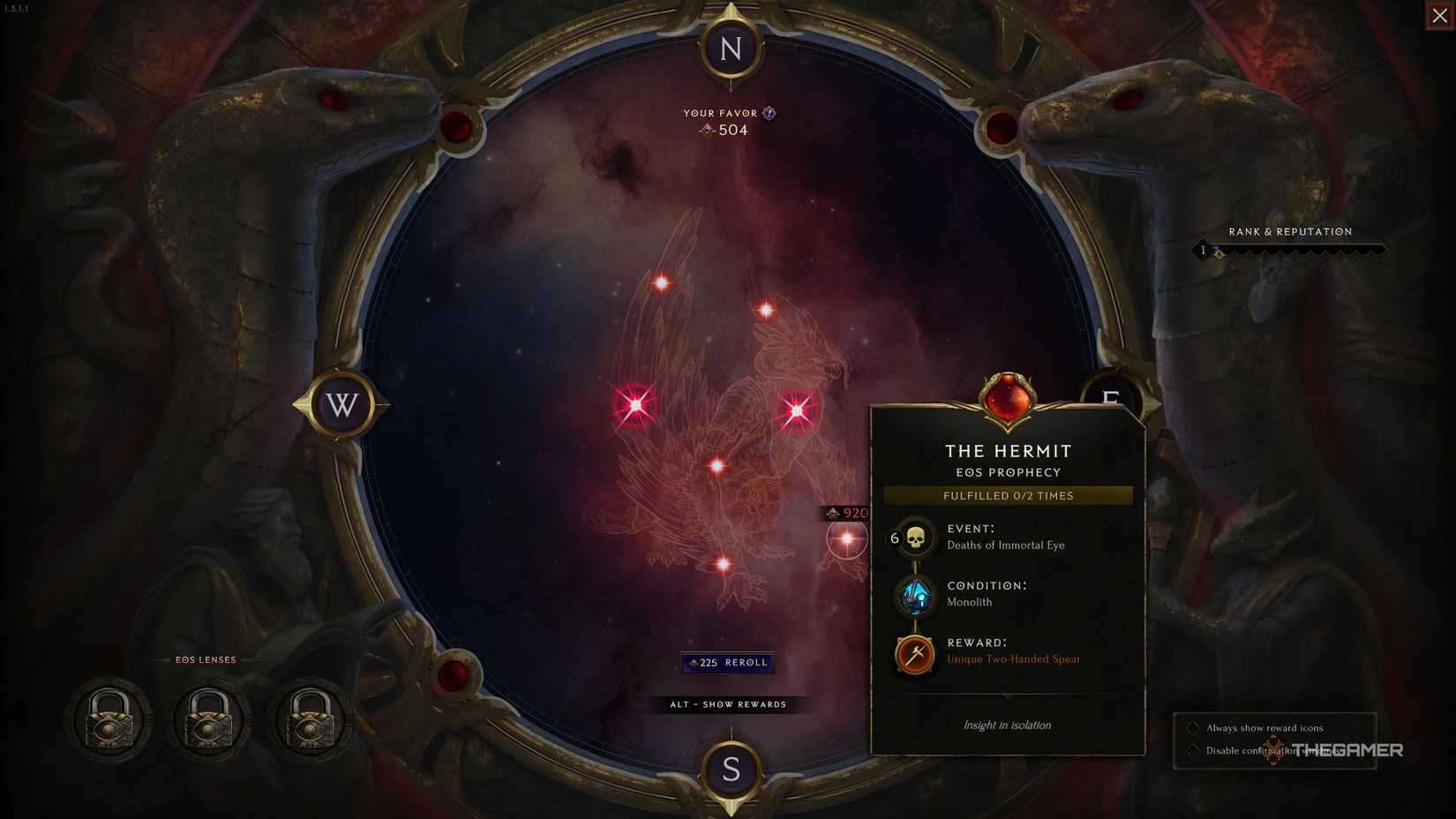 A Constellation at the Observatory highlighting a Prophecy that requires the death of six Immortal Eyes.