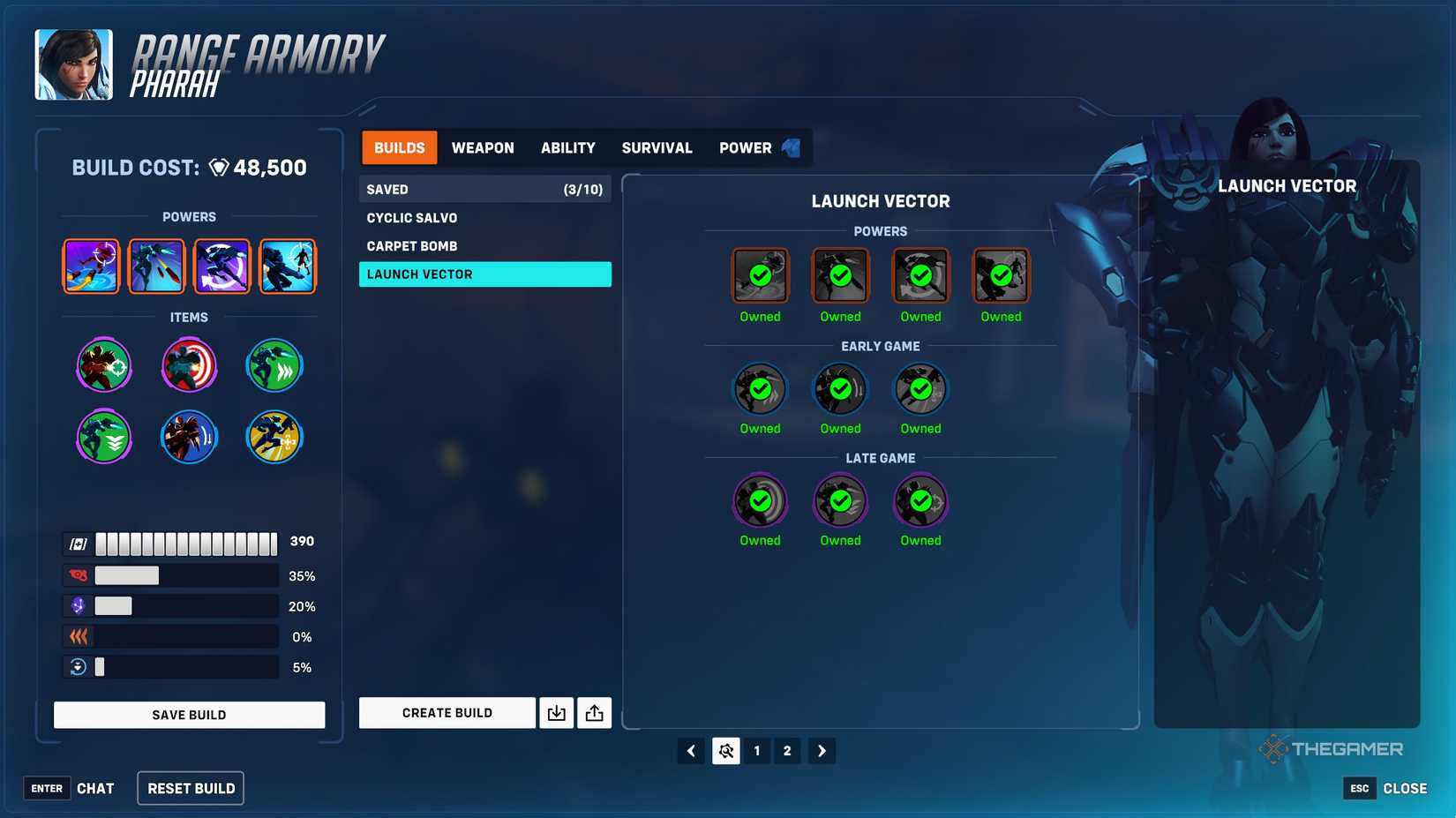A fully built out Stadium Build for Pharah in Overwatch 2.
