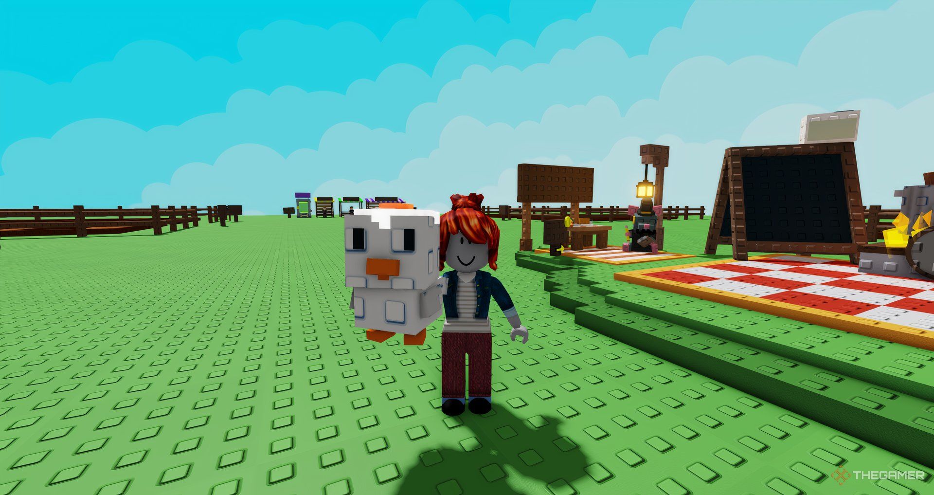 A player holding the Sunnysied Chicken Pet in Grow a Garden.