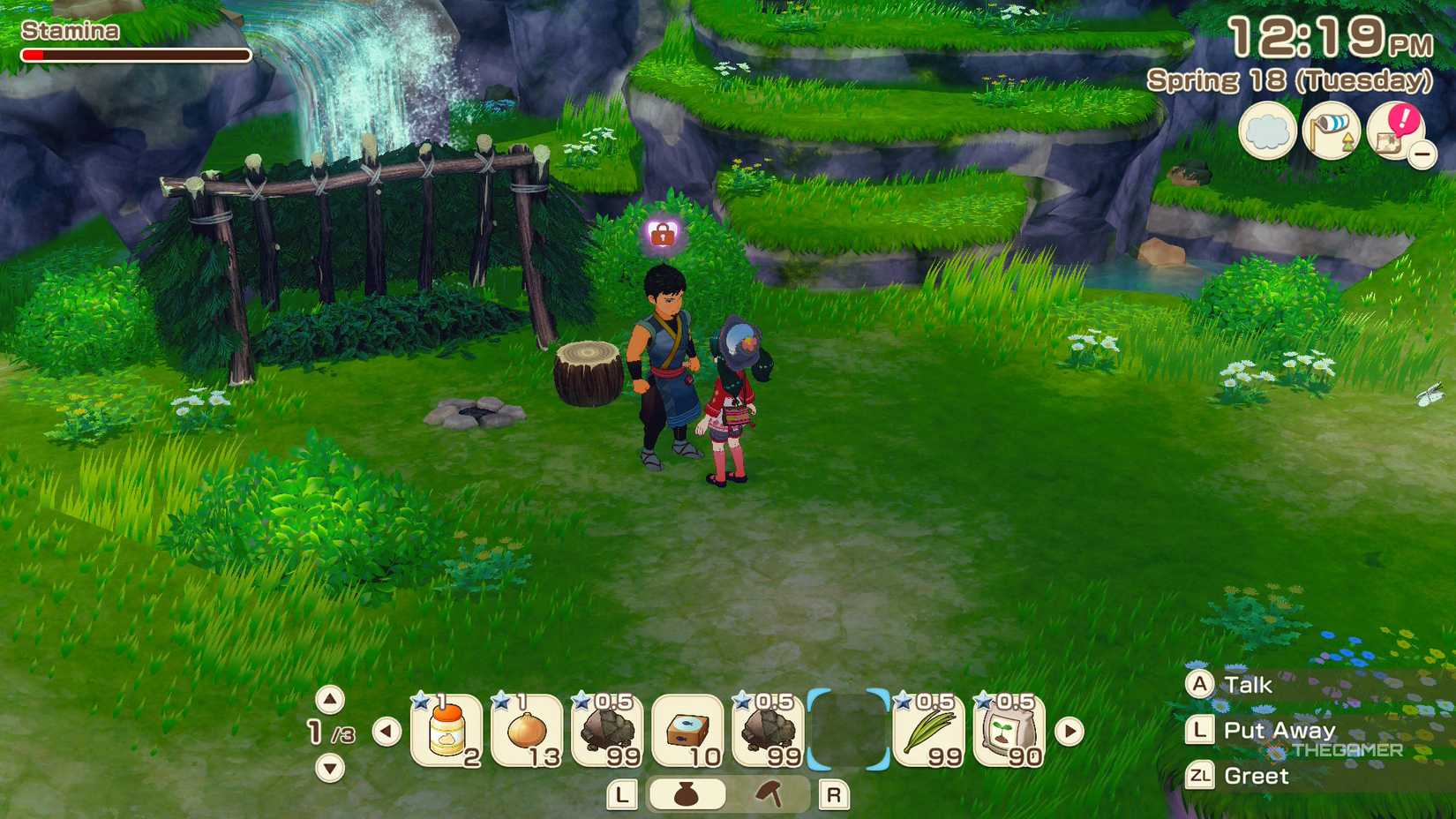 A player near Arata in Story of Seasons Grand Bazaar.