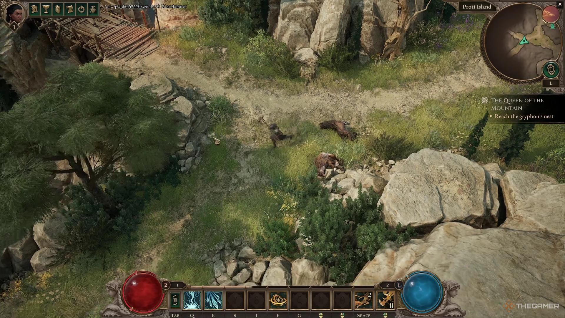 A wooden bridge extends northward in Titan Quest 2.