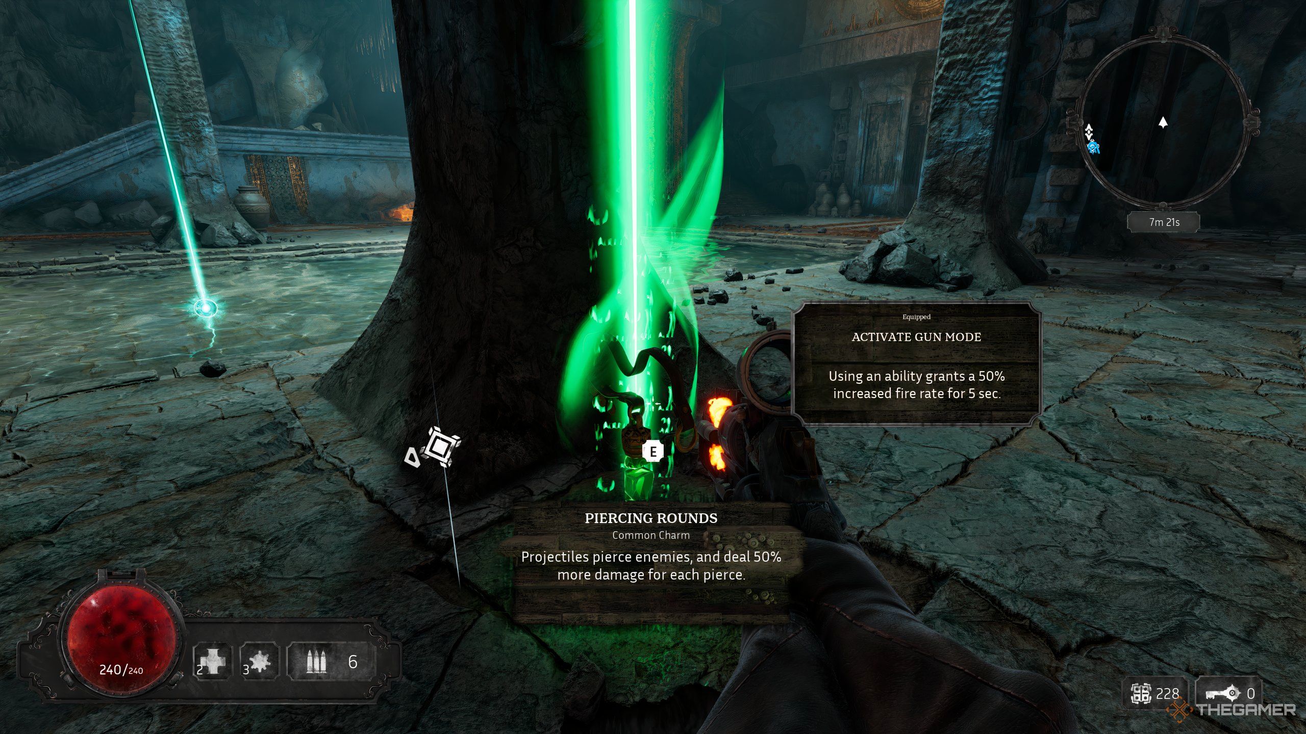 The Piercing Rounds charm found by a player in Abysuss in the Abandoned Temple.