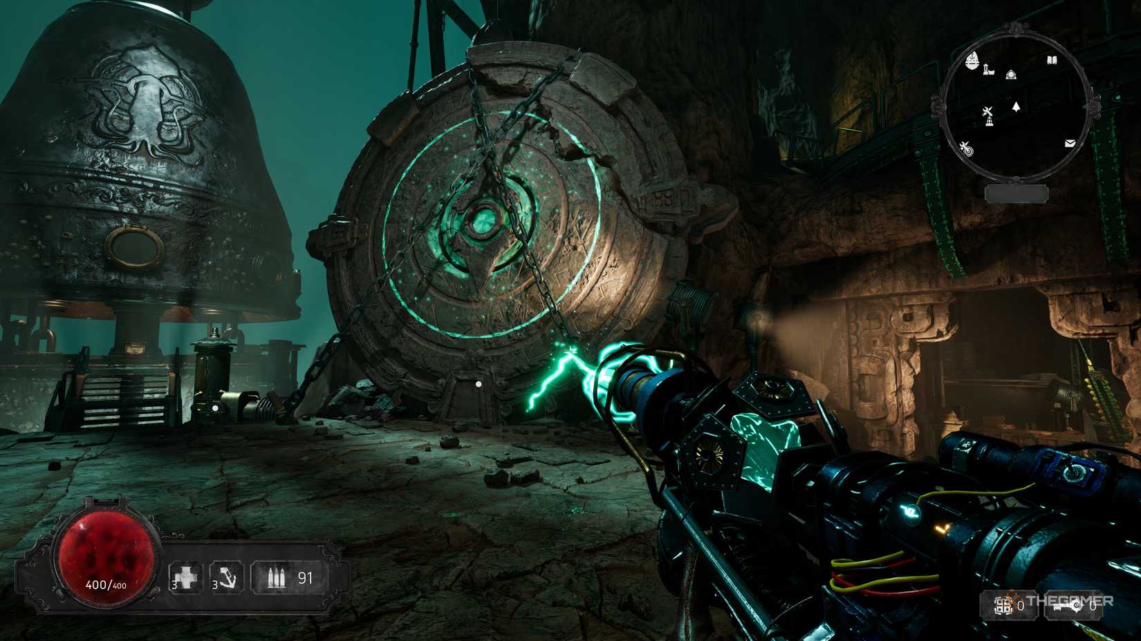 The Tesla Gun in use in the lobby in Abyssus.